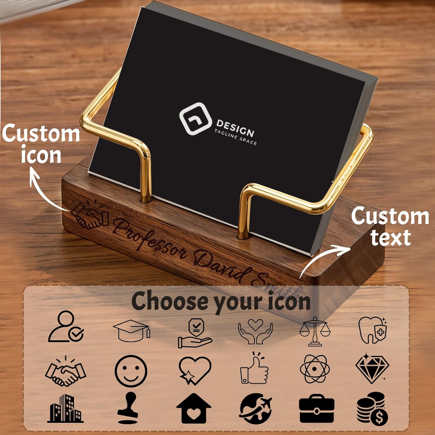 HJX Custom Business Card Holder for Desk - Personalized Engraved Name Logo Wooden Business Card Organizer, Customized Business Card Desktop Display Gifts for Men Women (Bulk)