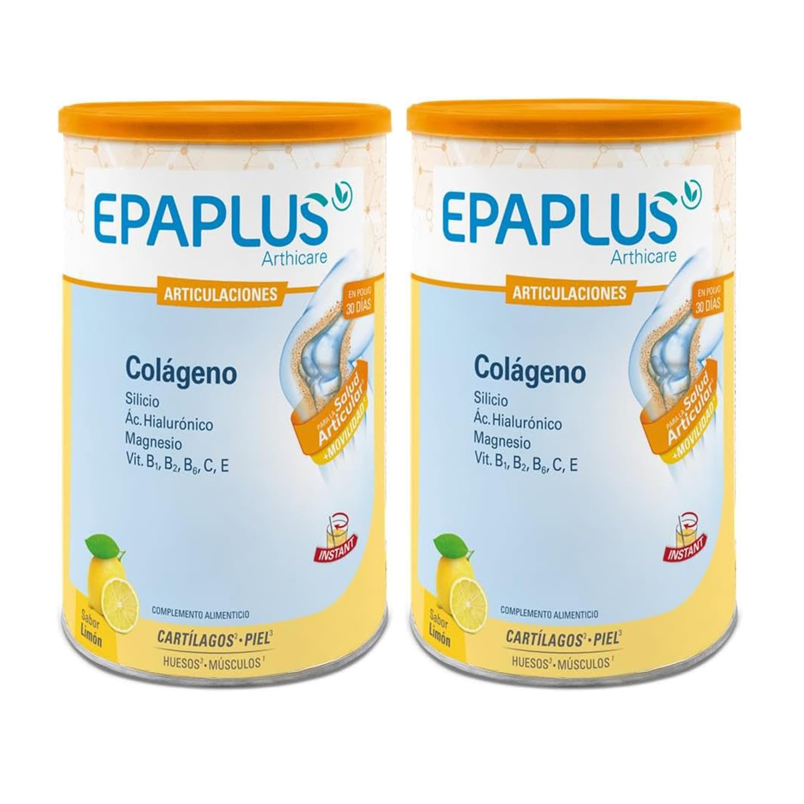 EPAPLUS Articulaciones - Colágeno con Ácido Hialurónico, Magnesio y Vitaminas B1, B2, B6, C y E - Sabor Limón - 60 días (Pack de 2 Unidades) (660 g) Polvo