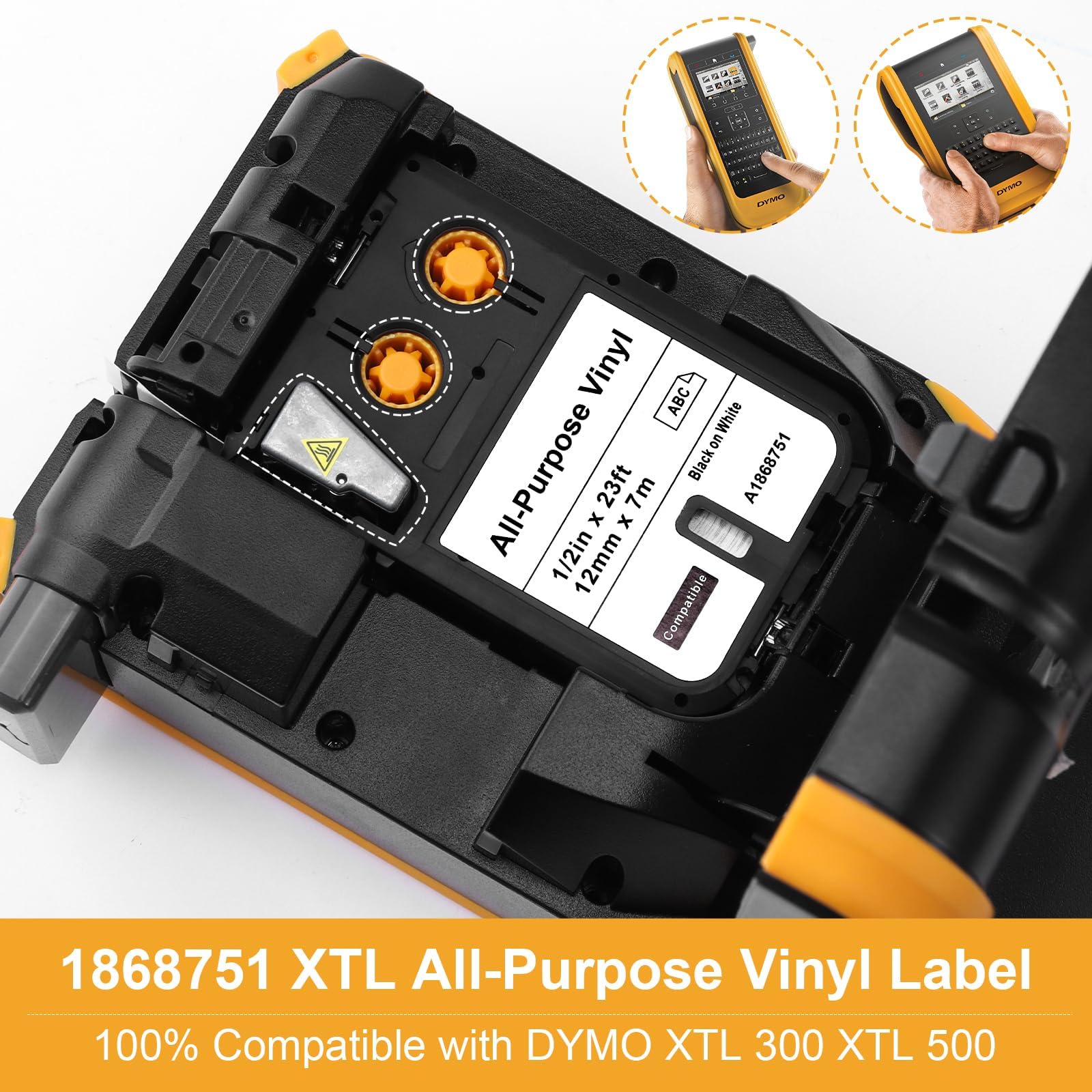 Label KINGDOM Etichette bianche multiuso compatibili con DYMO Label Makers XTL300 XTL500, 1/2" 23'12mm 7m 1868751 Nastro per etichette a trasferimento termico, confezione da 3 1868751