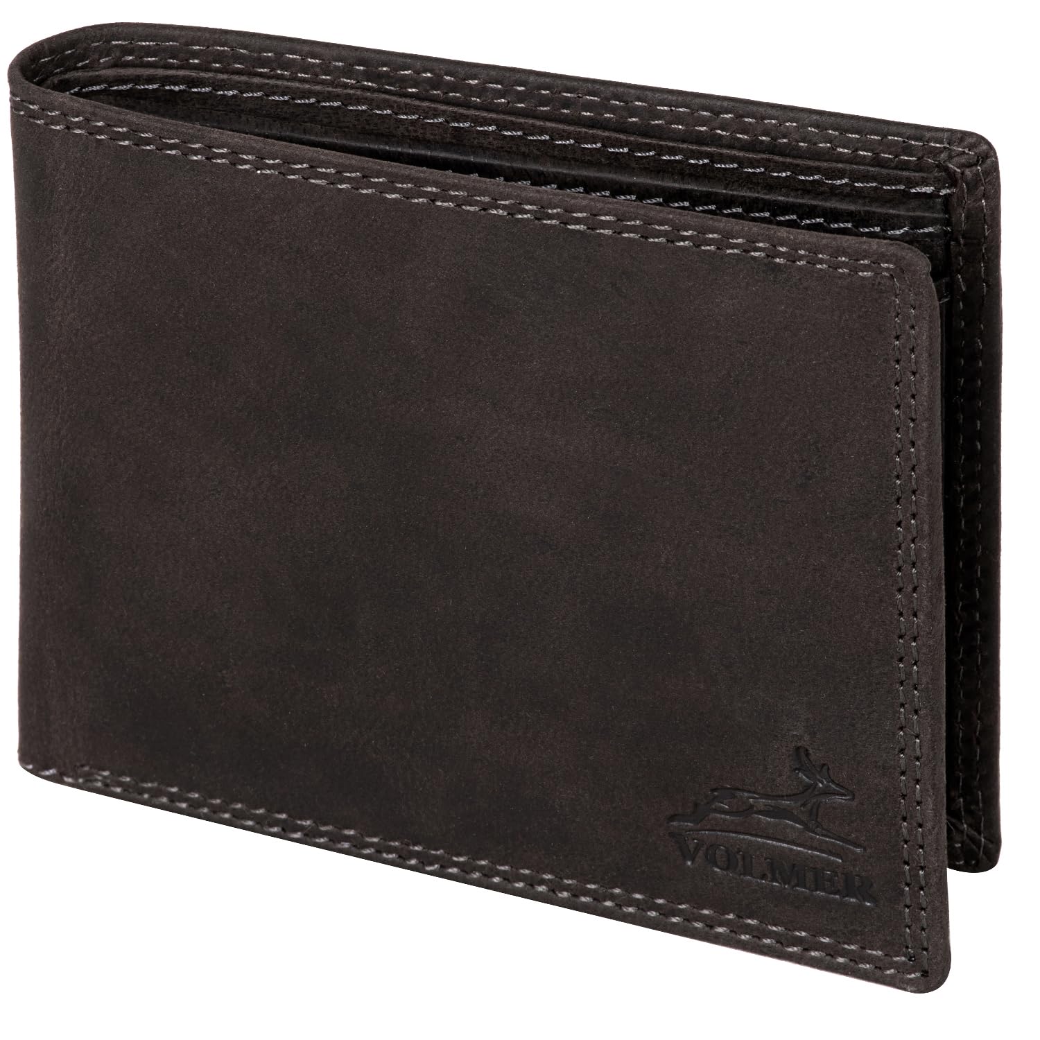 Fa.Volmer Cartera de piel para hombre con protección RFID, doble costura extraestable, 6 compartimentos para tarjetas d…