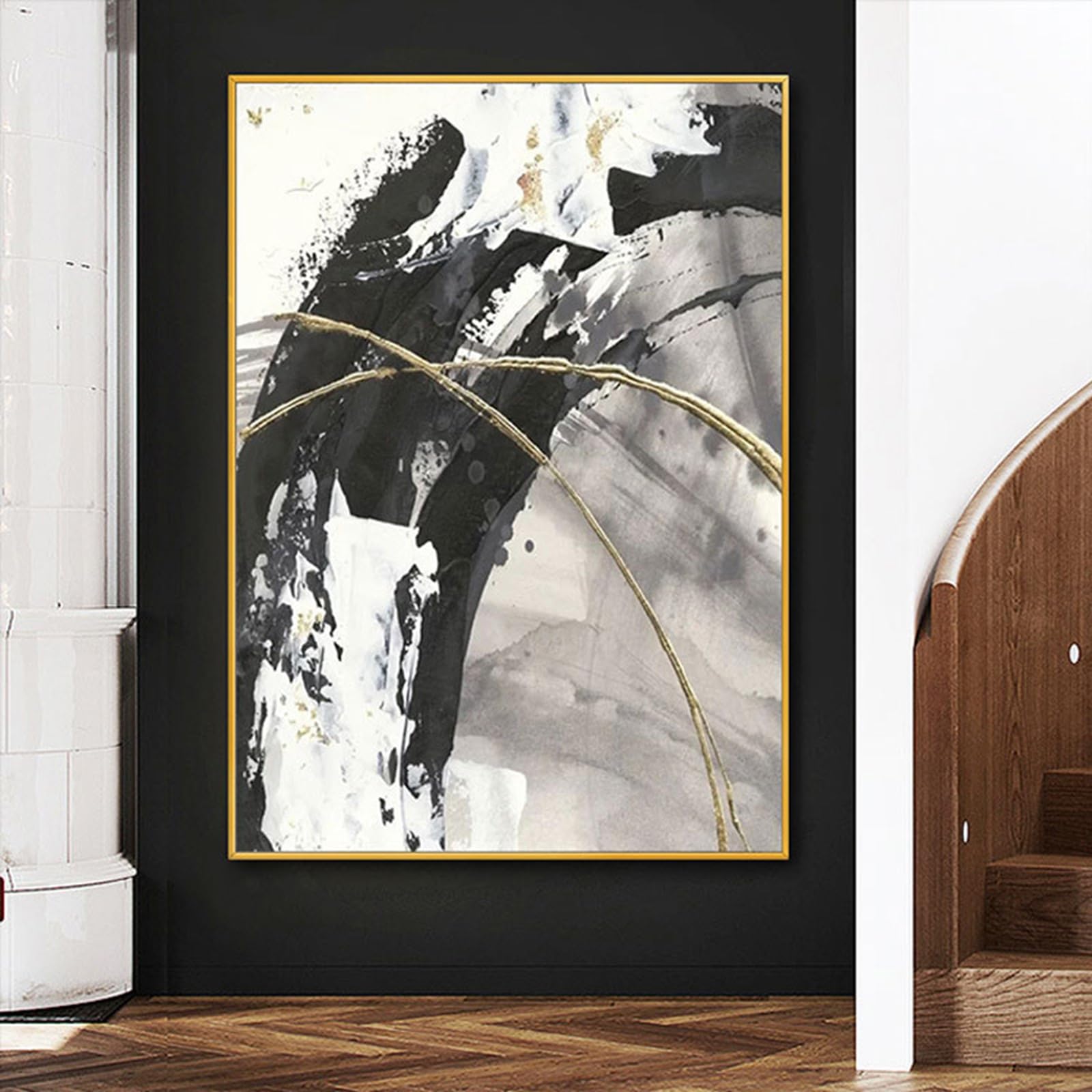 VGICH Abstrakte Wandbilder 3-teilig – Schwarz-weiß, Je 30,5x40,6 Cm, Gerahmt, Moderne Leinwand
