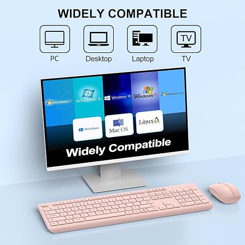 Miniatura 8 de Combo de teclado y mouse inalámbricos, teclado ergonómico silencioso de tamaño completo y mouse, batería de larga duración, mouse óptico, teclado de
