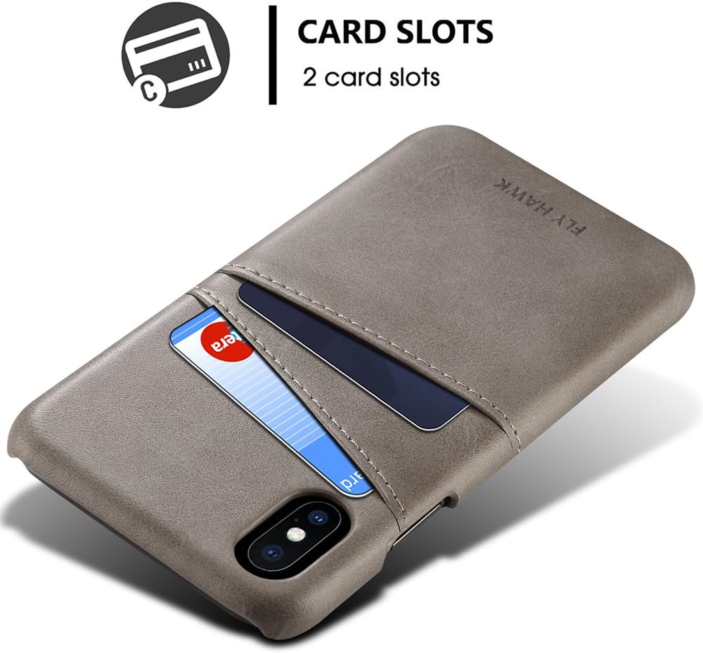 Slim Wallet Case Compatible iPhone Xs/X, Thin PU Leather Back Case Cover Credit Card Holder Purse Business Card Slots for Apple iPhone 10s/iPhone 10 Gray