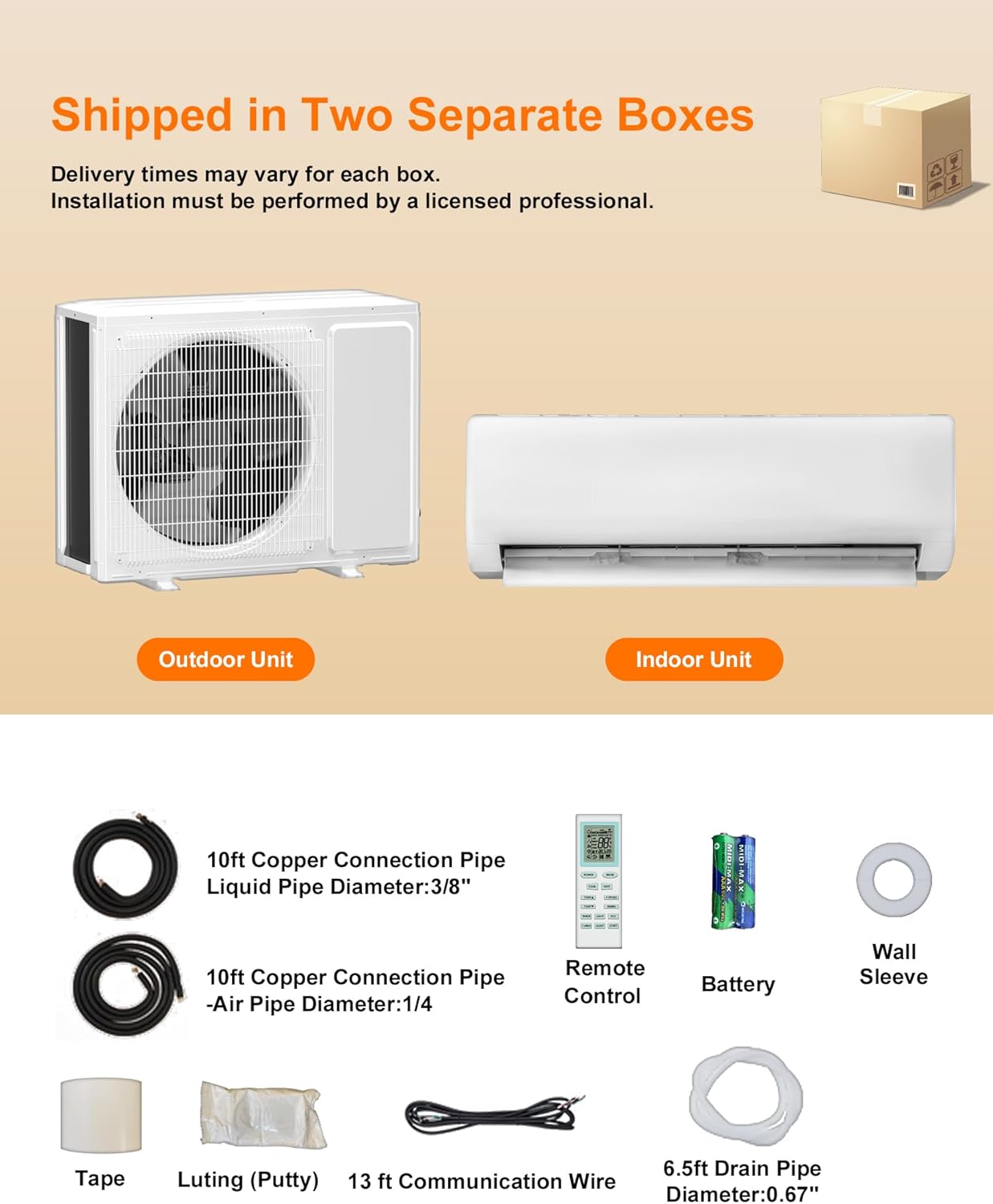 Mini Split AC/Heating System, Energy Efficient Inverter AC Unit with 1 Ton Heat Pump, 12000 BTU Air Conditioner, Coverage Area Up to 750 Sq.Ft 115V