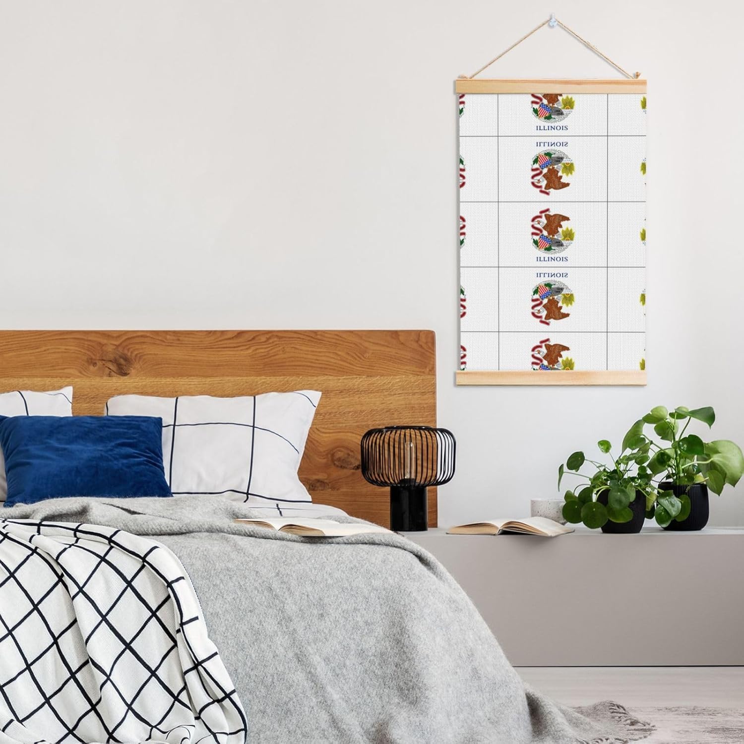 Illinois State Flag Print Poster Hanger,Hanging Poster, Poster Frame,Wood Poster Hanger, For Wall Hanging