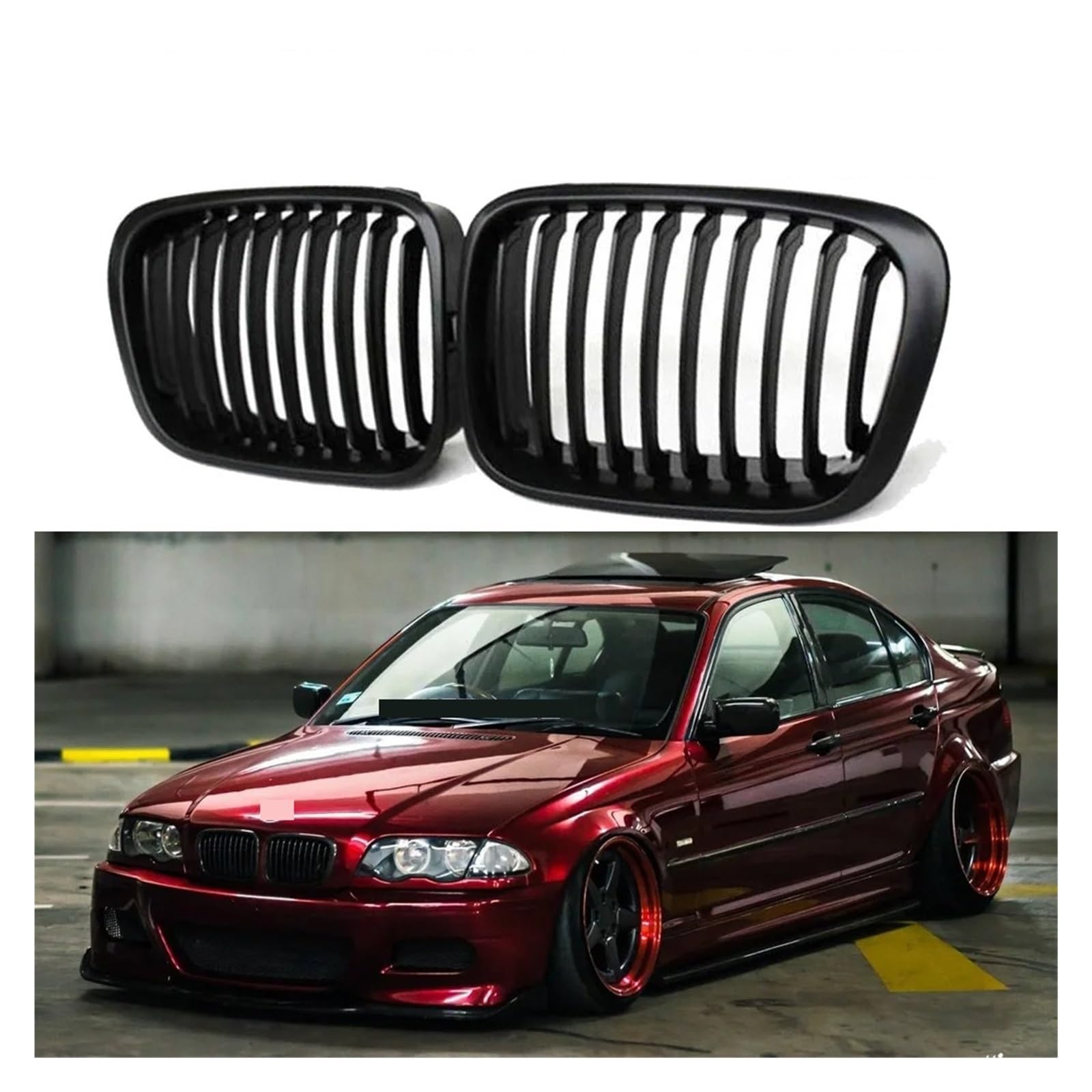 Griglie Radiatori a doppio rene frontali Per BMW E46 4 Porte 1998 1999 2000 2001 Griglia Anteriore A Doppio Rene Nera Lucida Con Stile A Lamelle(Matt black)