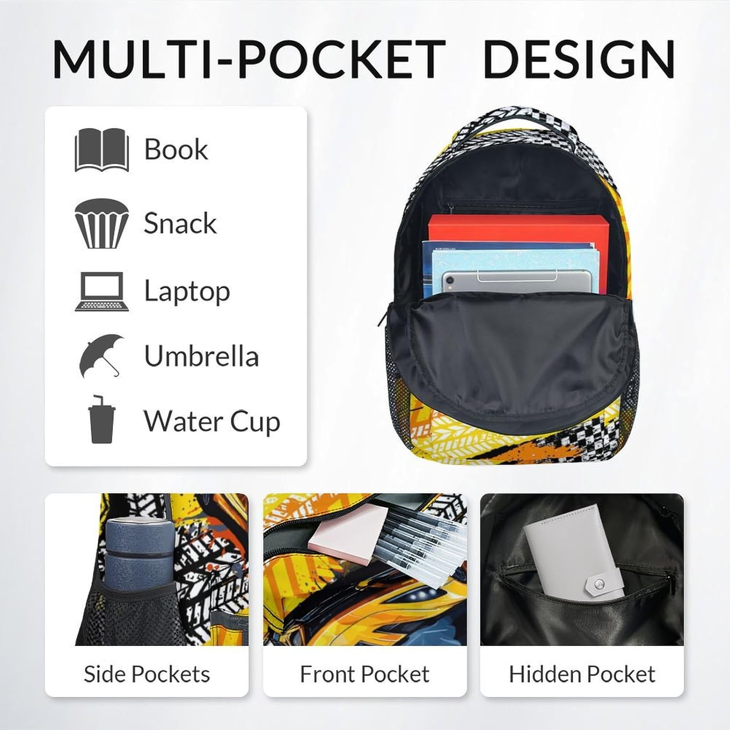 Boys Backpack, Car Backpacks for Kids, 17" Toddler Bookbag for Elementary Preschool Kindergarten, Racing School Bag