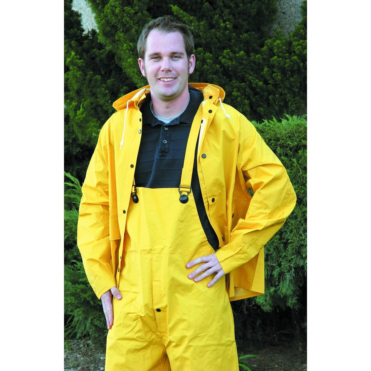 New on-Site 2 Piece Vented Yellow Rain Suit LARGE PVC Polyester Good for Fishing