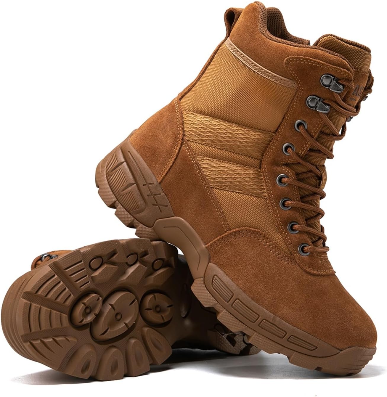 Women's Leather Lace Up Mid Top Military Tactical Boots 6 Inches Retro Jungle Desert Combat Boots Lightweight Work Army Side Zipper Motorcycle Booties