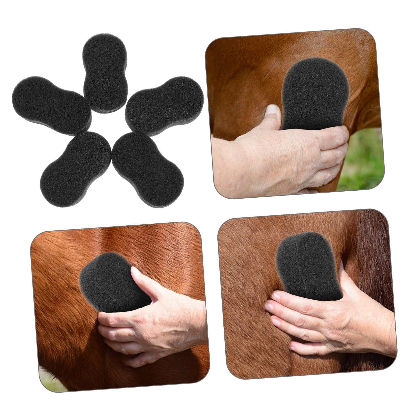 OUNONA Esponjas de Aseo para Ganado 5 Piezas Esponjas de Limpieza Negra Cuidado Diario sin Dañar el Tejido Cutáneo del Caballo