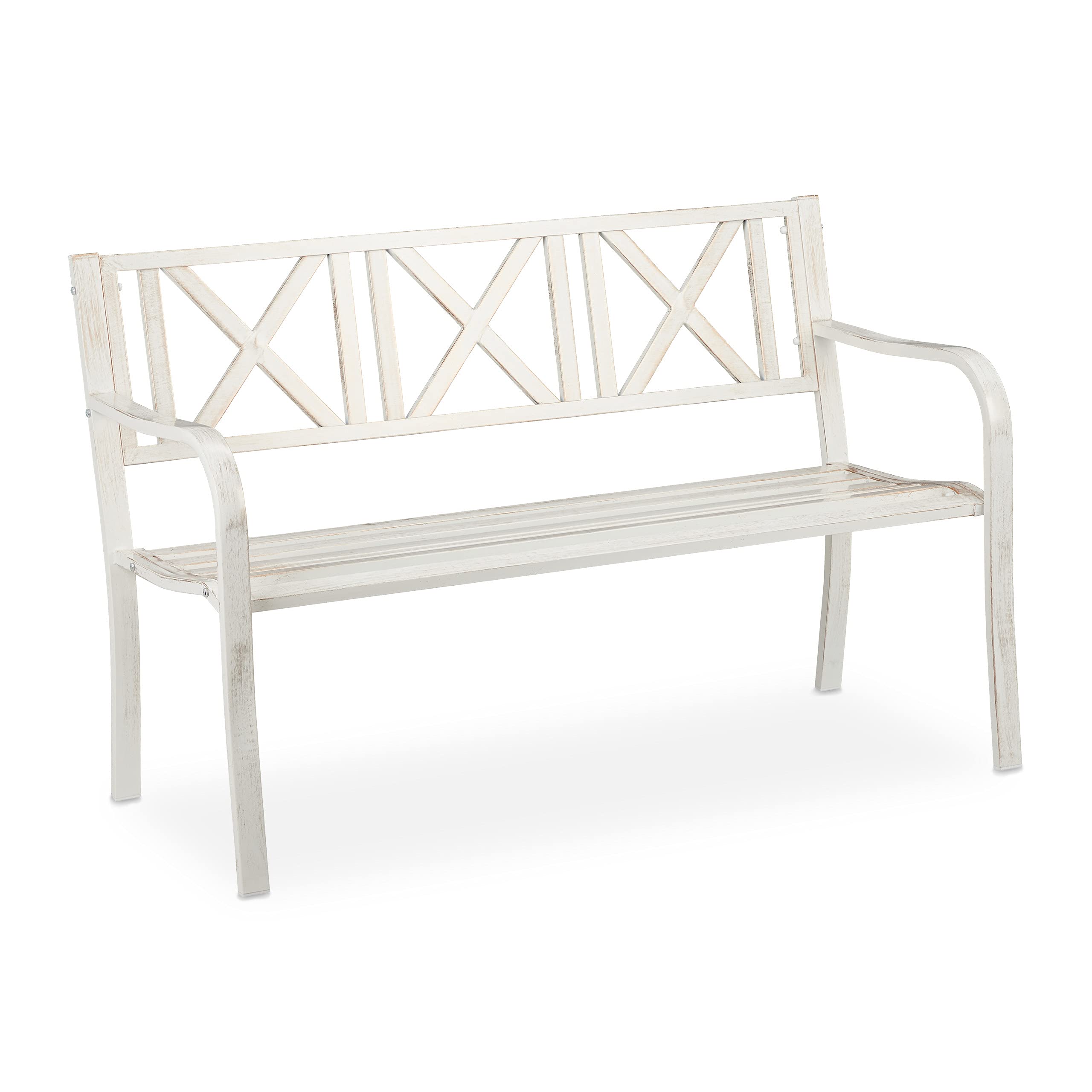 Relaxdays Banco Jardín, 2 Plazas, Terraza, Balcón, Acero Robusto, Asiento para Exteriores Estable, 80,5 x 127 x 63 cm