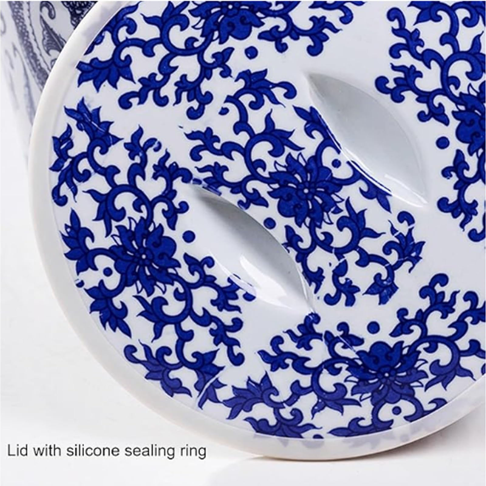 Barattolo cinese Barattolo per la conservazione del riso con coperchio la conservazione degli alimenti in ceramica Cilindro per il riso in ceramica Barattolo cinese sigillato di grande capacità(15kg)
