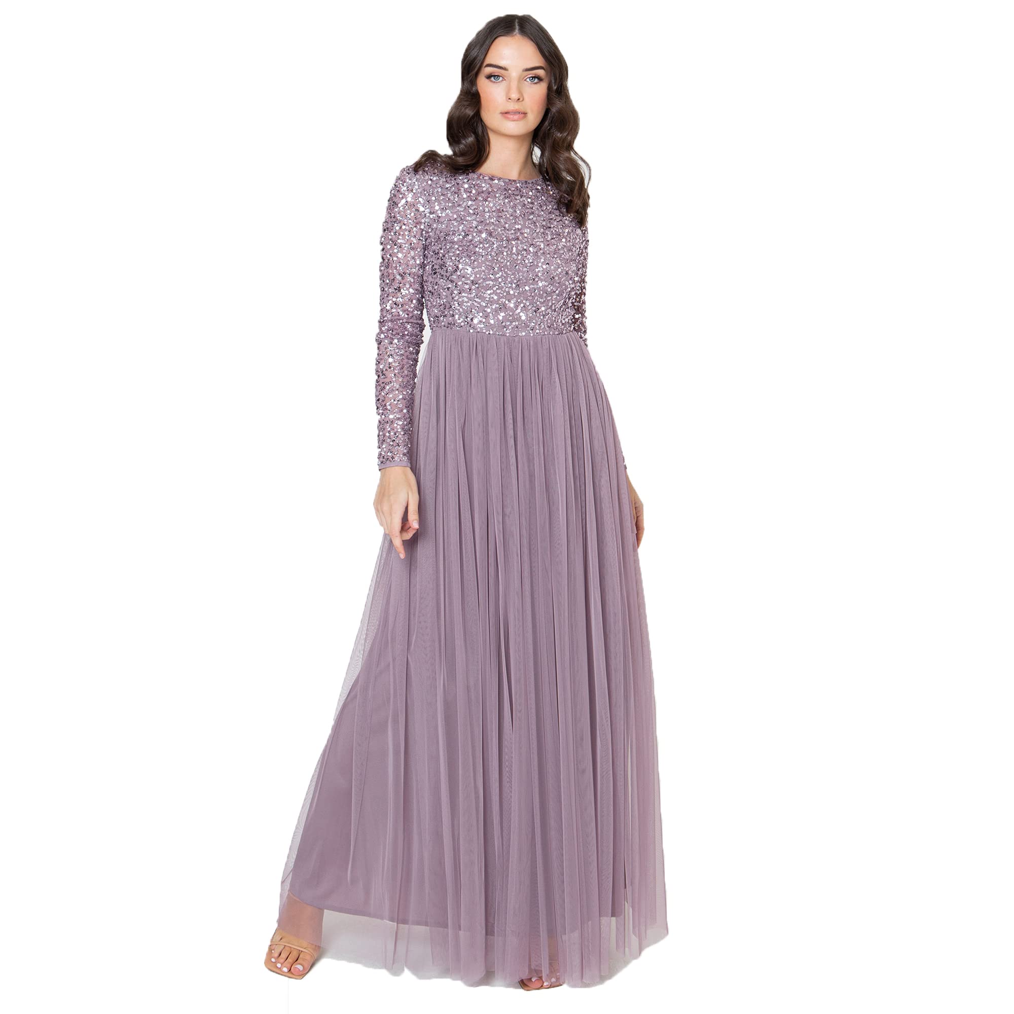 long sleeve flowy dress near me Subtle Spark Brown Leopard Print Shimmer Long Sleeve Maxi Dress