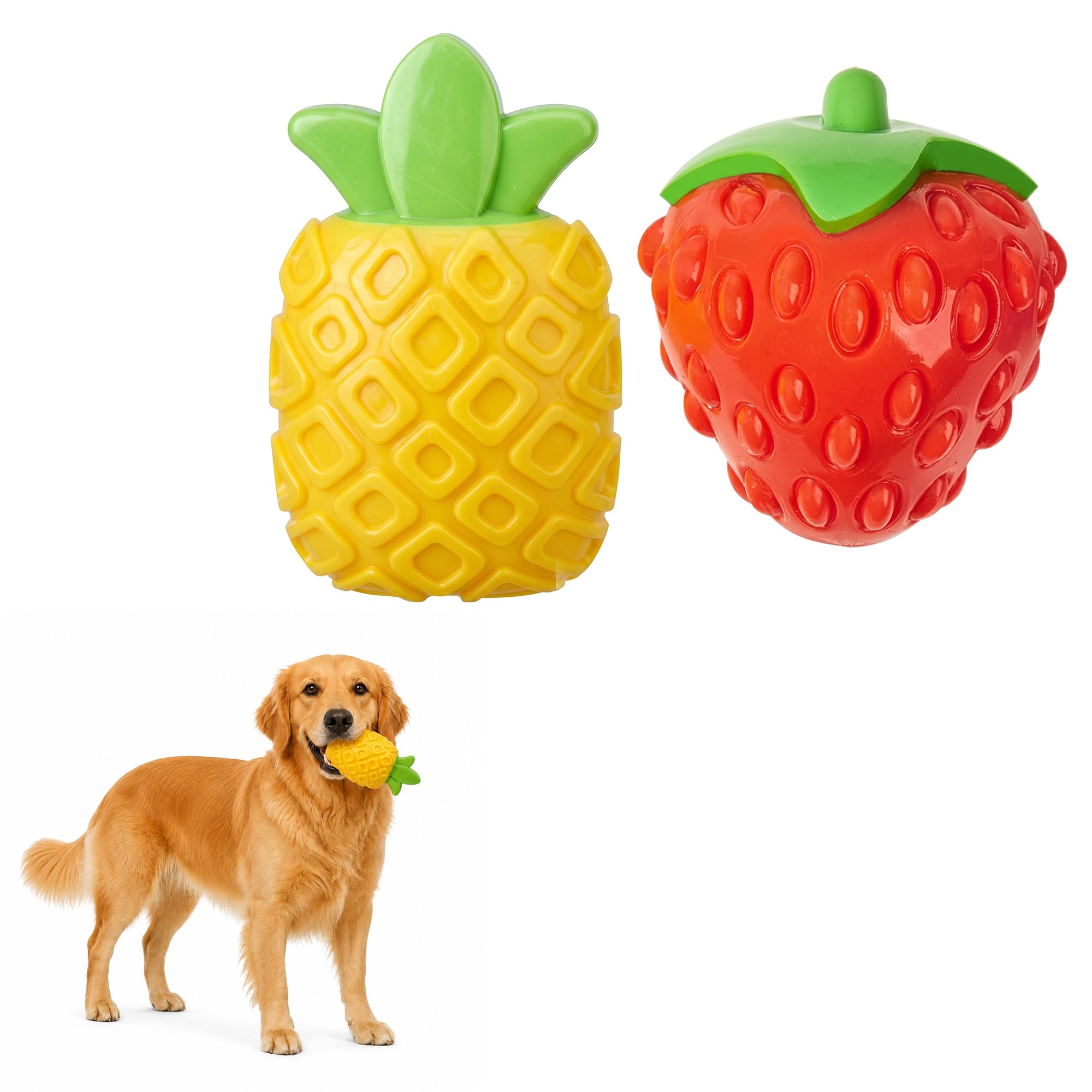 Lizzy Freezable Dog Cooling Chew Toys 2 Pack | Strawberry and Pineapple Puppy Teething Toys | Fill with Water Freeze into Cooling Gel | Interactive Chew Toys Dogs