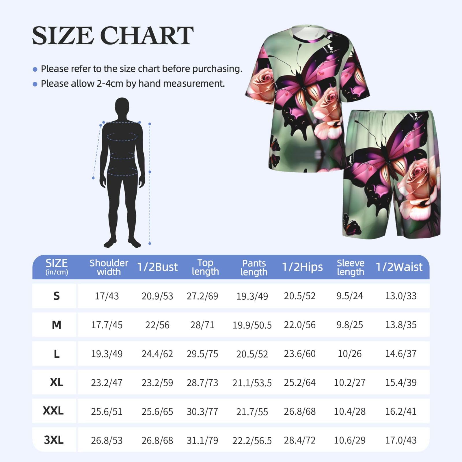 Conjunto de pijama clásico con estampado de flores y mariposas para hombre, pantalones cortos de pijama suaves para hombre, perfecto para las noches de verano