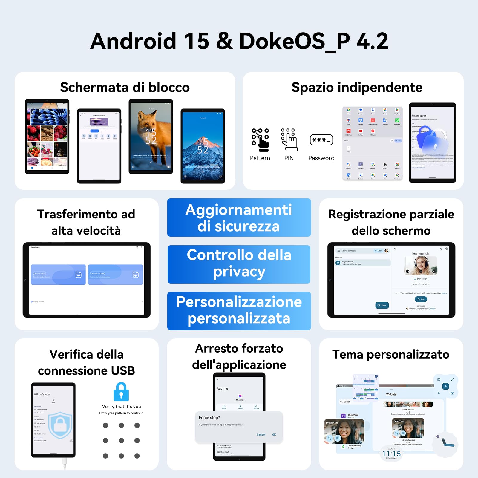 Blackview Link2 8 Pollici Tablet Android 15, 1340 * 800 Display, 12GB RAM + 128GB ROM/1TB TF, Tablet in Offerta, Gemini AI 2.0, Face ID, Widevine L1/5G WiFi/5000mAh/8MP + 5MP/GPS/OTG/OTA/Bluetooth5.0