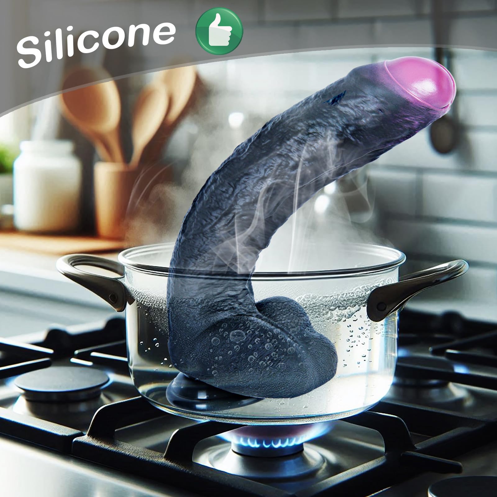Dildo in silicone effetto pelle con doppia tenuta, diametro 5,9 cm, ventosa, lungo 30 cm, realistico, curvo, nero, non circonciso, extra spesso, gigante, morbido, punto G e plug anale