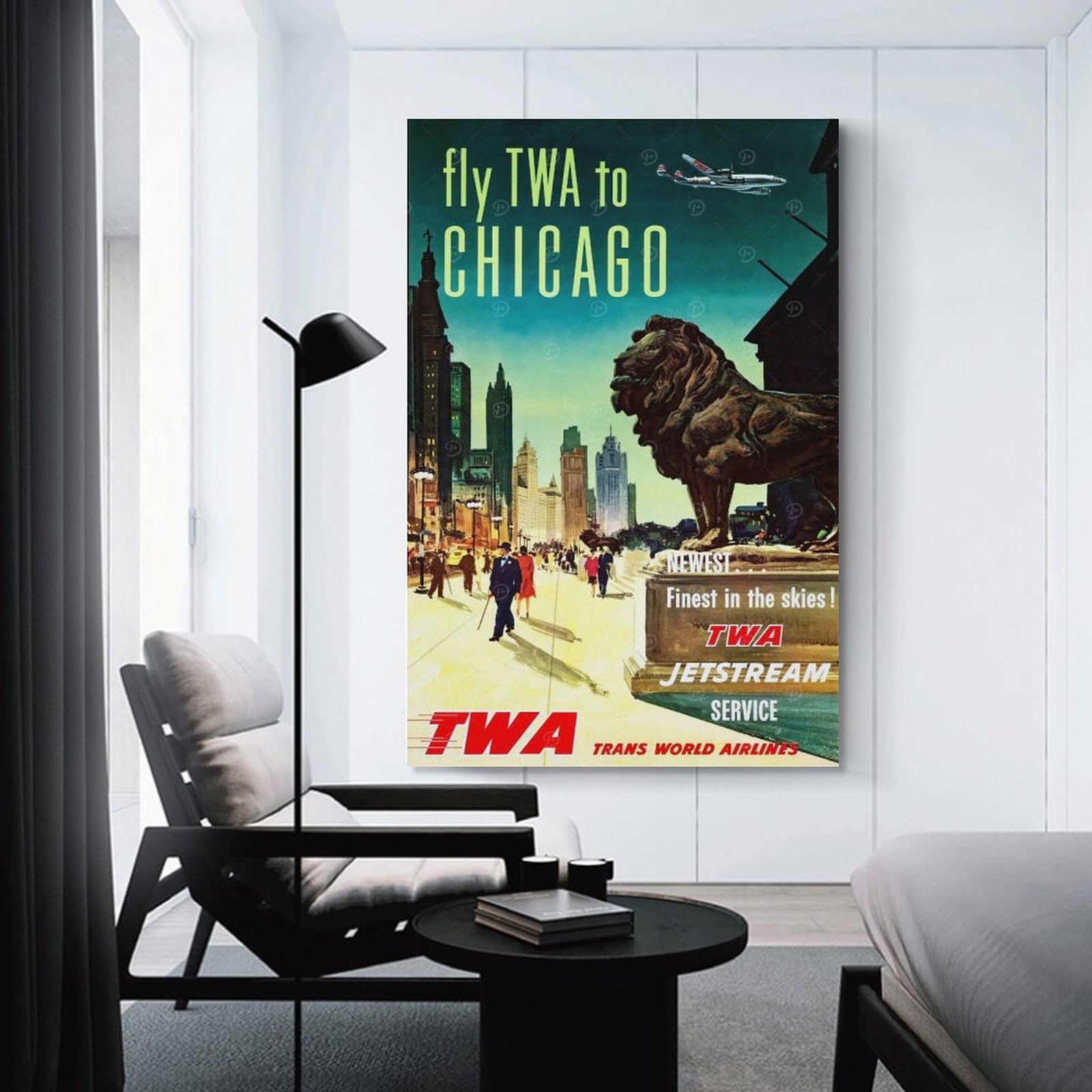 Junmoney TWA Chicago Travel Home Decor Wall Art 24x36inch(60x90cm), for Restful Interiors, Bedrooms Or Small Rooms, A Warm Accent for Relaxed Interiors