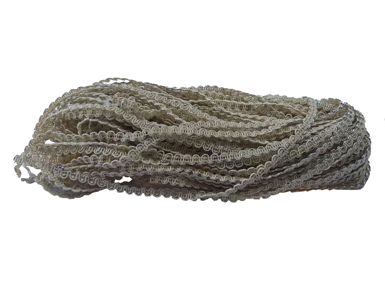 MONIDOOR Rick Rack Trim 5mm 45 Yards Wave Bending Fringe Trim for Sewing Accessories Craft Clothing (1433 Beige Silver)