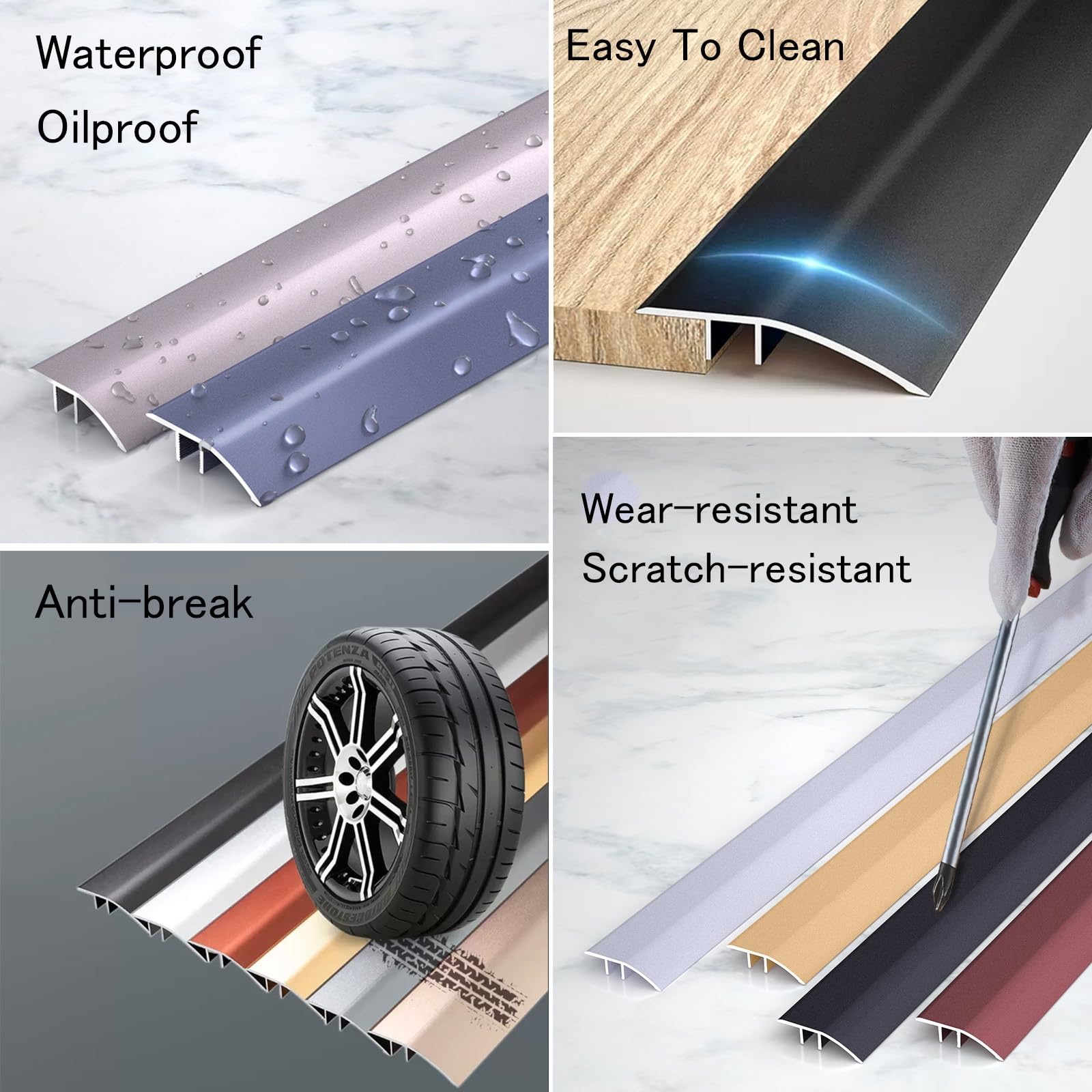 LIYI929GP Perfil Borde De Ducha, Tira De Umbral Perfil De Terminación para Suelos, Tiras De Moldura De Puerta De Alfombra con Adhesivo, Perfil De Transición De Aluminio para Laminado Azulejos