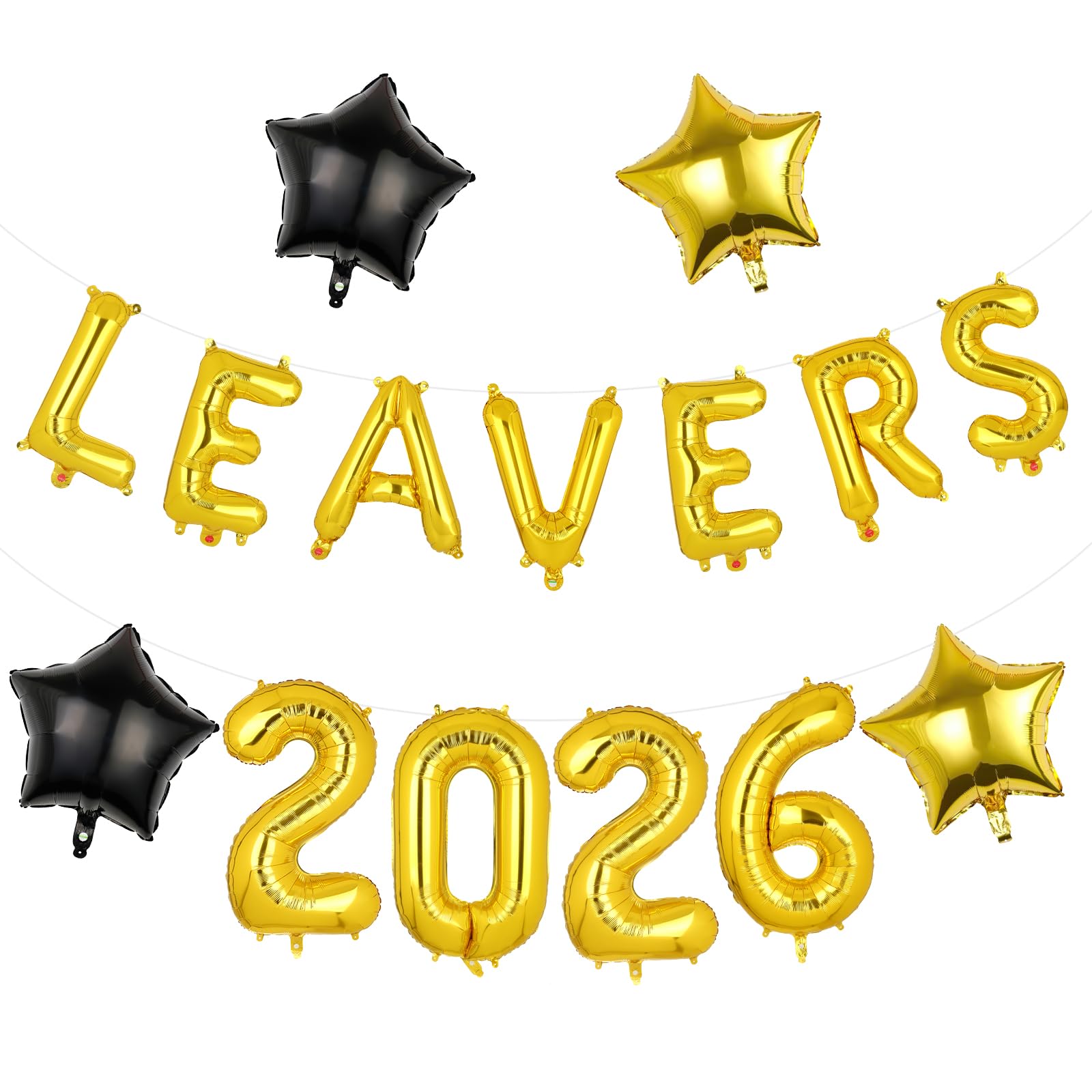 Class Of 2026 Graduation Balloons Decorations, Gold Leavers 2026 Balloons, Letter Foil Congratulations Balloons Banner With Black Stars, Congratulation Decorations For Leavers 2026 Party Decorations
