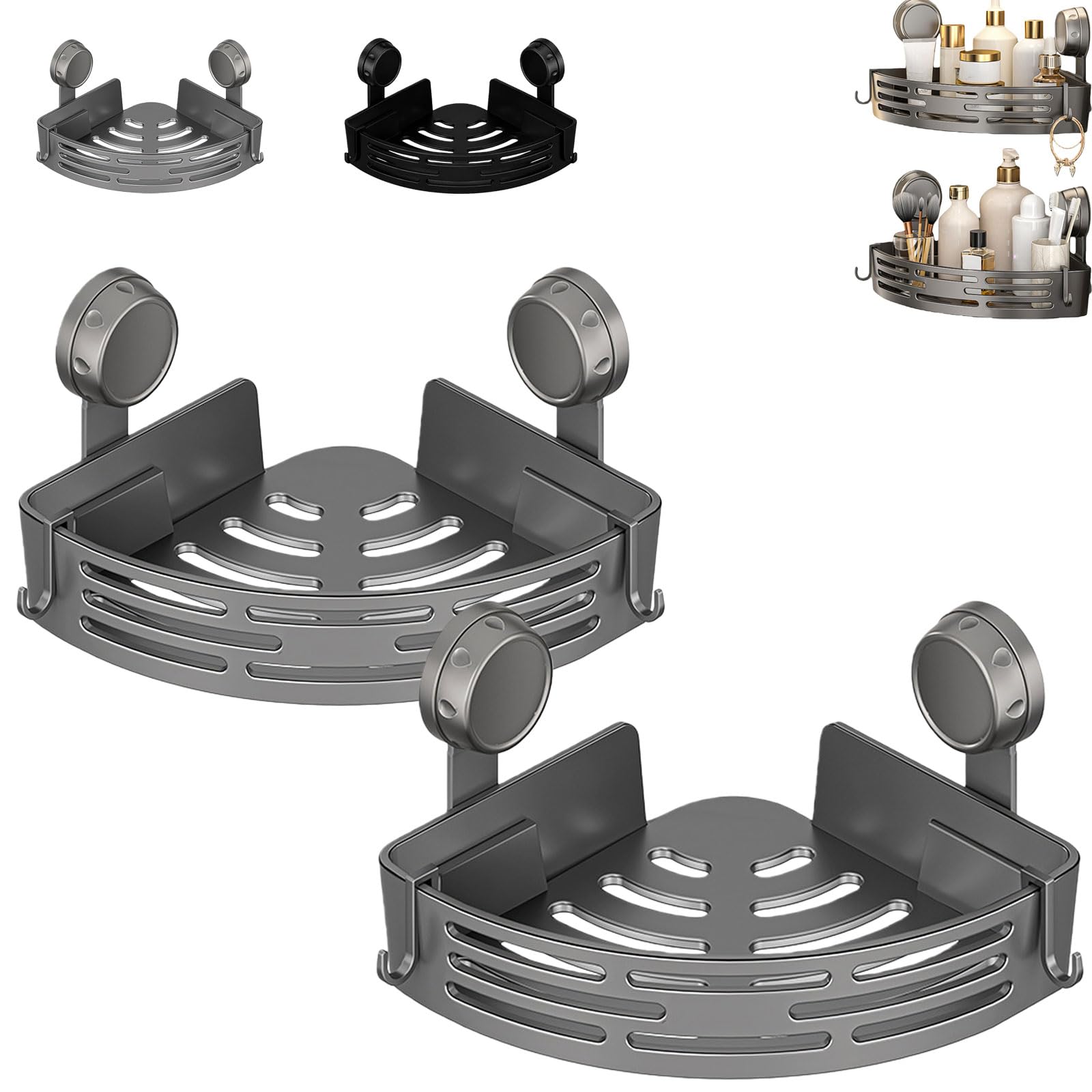 Nimedala Triangle Suction Cup Shower Caddy, Corner Shower Caddy, Bathroom Corner Shelves, Bathroom Shelf No Drill for Shampoo, Showers Gel (2Pcs*Gray)