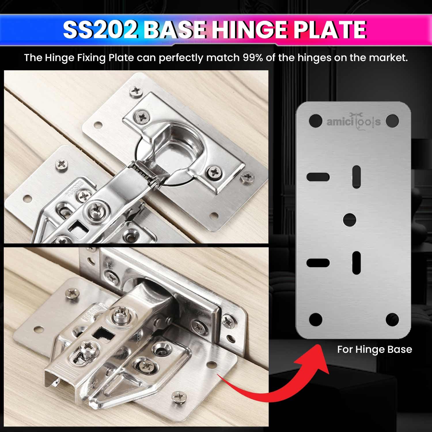 amiciTools Hinge Repair Plate | Stainless Steel (SS202) — Amazon image 2