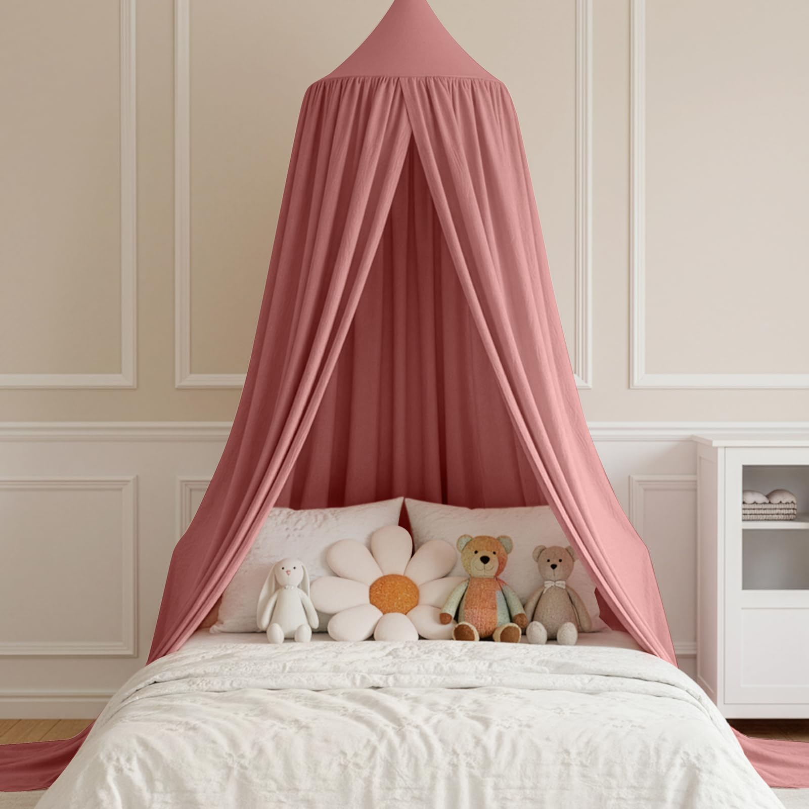 BREEZENEST Bed Canopy Mosquito Net for Twin/Full/Queen Beds – Soft Polyester Bed Cover, Breathable & Skin-Friendly, Blocks Glare, Protects Against Mosquitoes, Easy Installation (Reddish Brown)