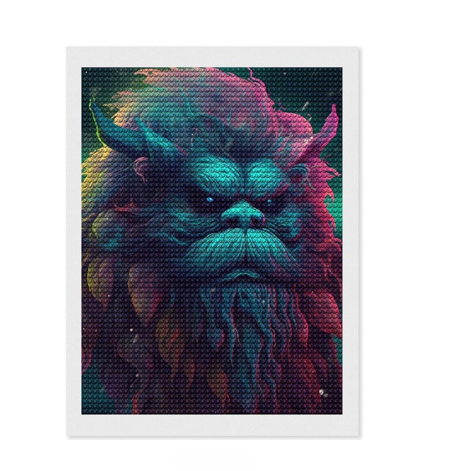 Junmoney Yeti Supernaturalism Diamond Art Canvas 12"x16", Sparkling Round Gems, Neat Printed Canvas, with Tool Kit, Office Decor, Printed Canvas