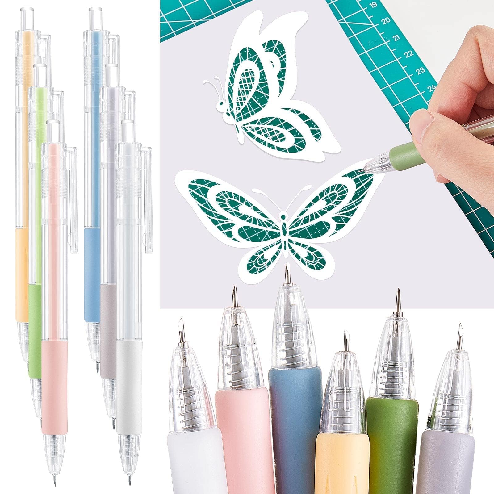 Craft Cutting Tool Paper Pen Cutter Knife Creative Retractable Hobby Knife Blade Art Utility Precision Paper Cutting Carving Tools with Pocket Clip for DIY Drawing Scrapbooking, 6 Colors (18 Pieces)