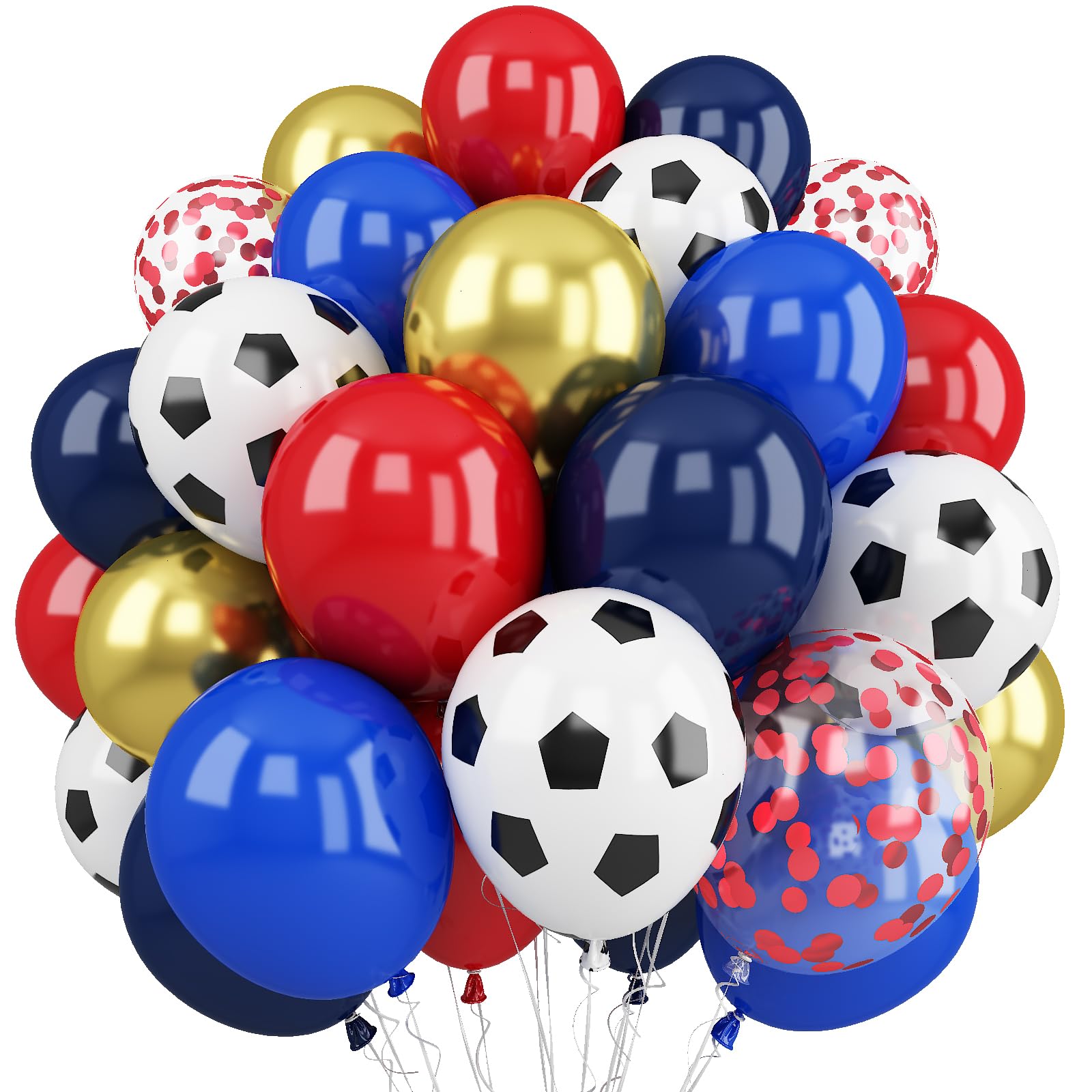 Football Balloons, 12Inch Blue Red Gold Football Printed Latex Balloons, Navy Royal Blue Red and Metallic Gold Helium Balloon with Confetti Balloon for Sport Soccer Theme Boy Men Birthday Party Decor โ image 1