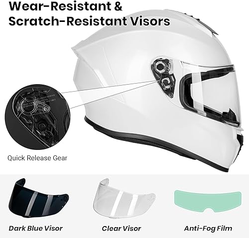 Miniatura 2 de Favoto Casco integral para motocicleta, aprobado por DOT, carcasa de ABS ligera, película antivaho incluida, casco de bicicleta de calle abatible