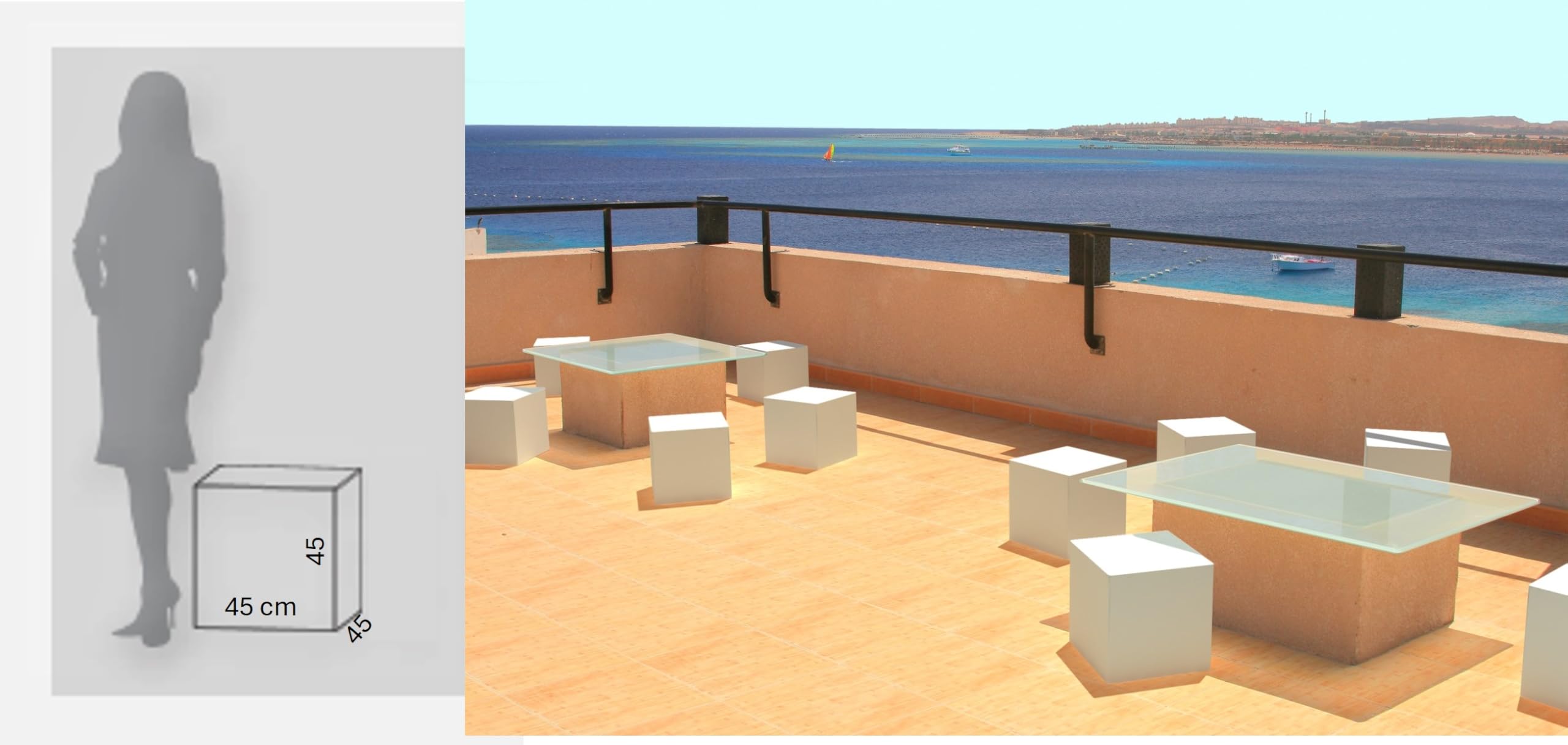 Kloris Cubo Sgabello tavolino quadrato cm 45x45x45 BIANCO polietilene per giardino e interni