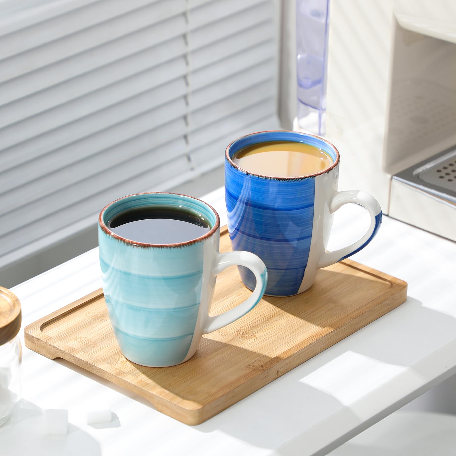 vancasso BONITA Set 6 Tazas de Café, 500 ml Tazas Desayuno Mugs, Juego de Tazas de Leche de Gres, Tazas Grandes Ceramica, Microondas y Lavavajillas, Pintados a Mano de Estilo, Azul