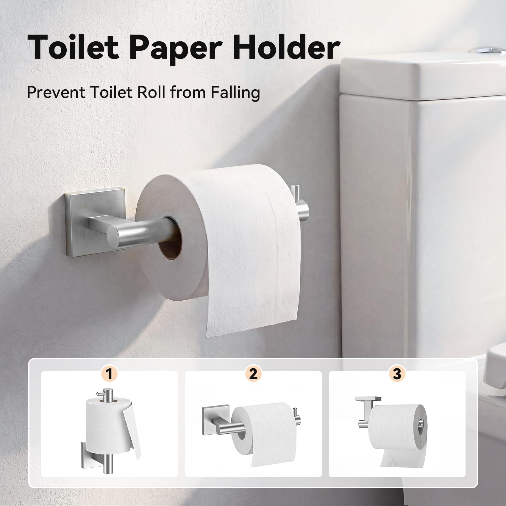 Brushed Nickel Towel Holder Set 4 Piece Bathroom Accessories Set SUS304 Stainless Steel Towel Ring Set Wall Mounted - 4