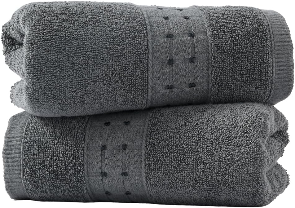 sense gnosis Grey Hand Towel Set of 2 Soft Absorbent Face Towels 100% Cotton Checkered Decorative Hand Towels for Bathroom Hotel Shower, 13 X 29 Inch - Image 3