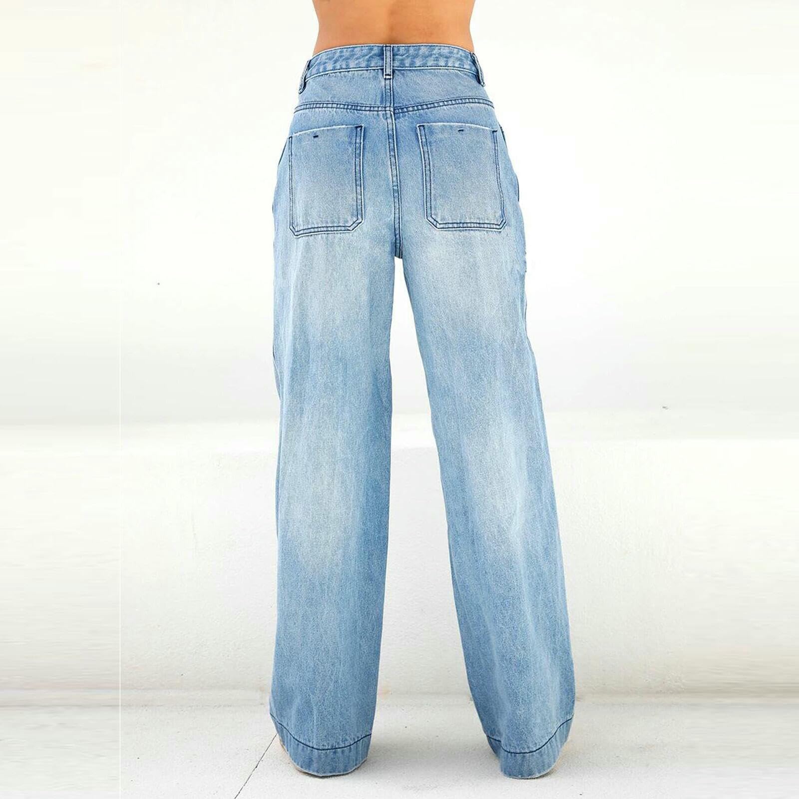 Jeans da Donna Pantaloni in Denim alla Moda retrò Sciolto per Donne E Versatile-Blu Scuro-XL
