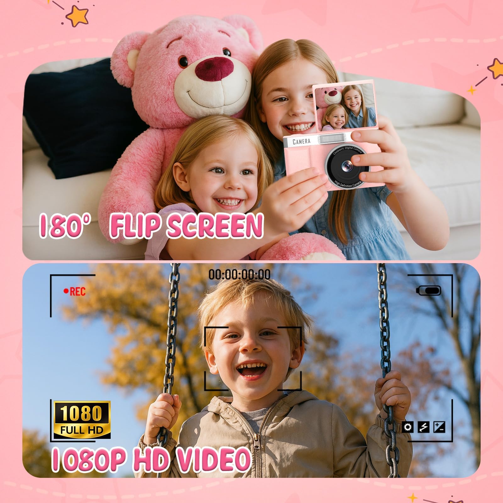 Kids Digital Camera FHD 1080P Digital Camera For Kid With 32GB Card,2'' Flip 180 ° Screen With Support For Selfie Vlog Cam,Compact Camera With Flash,Birthday for Kids Boys Girls. - 3