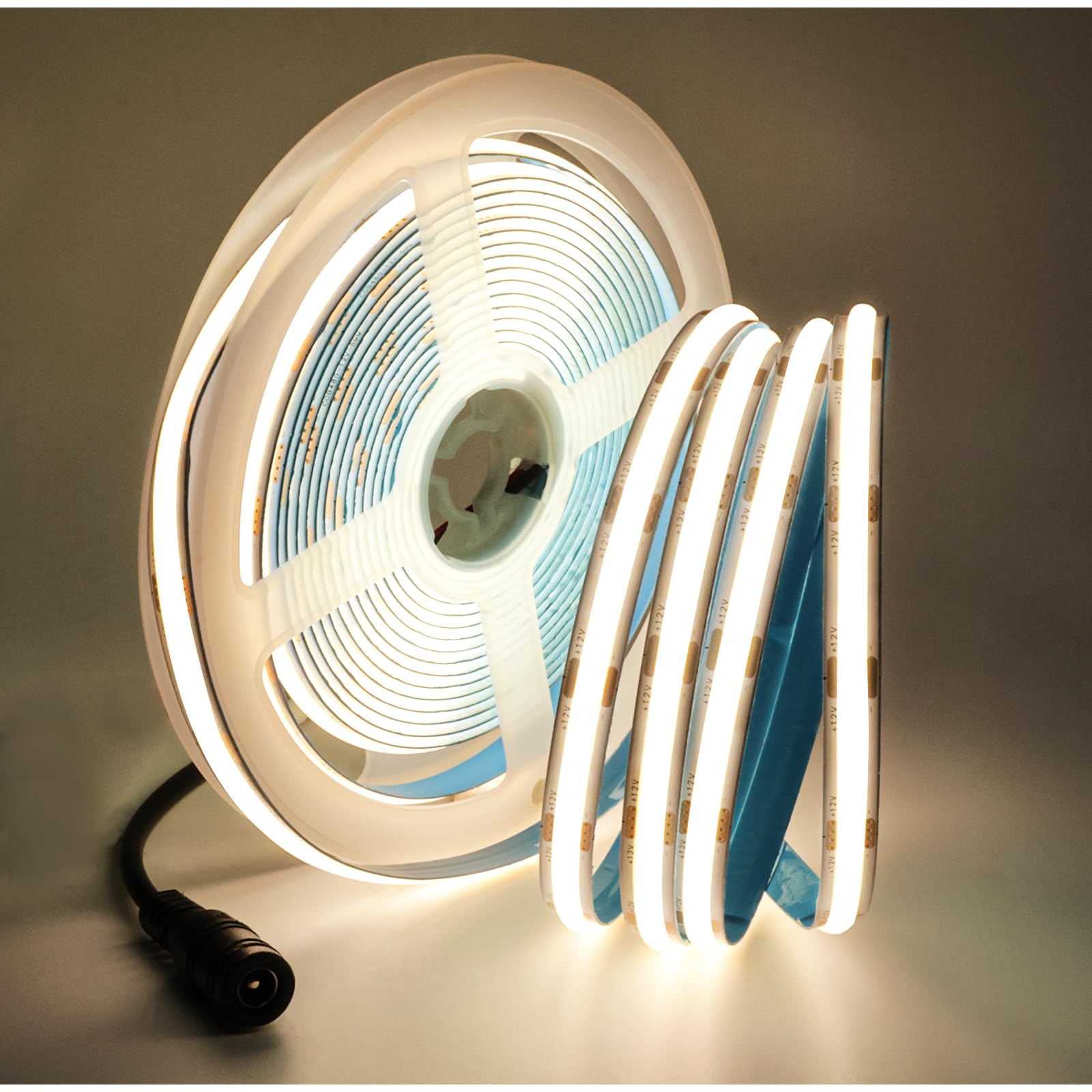 Tyun LED Strip Light COB, DC 12V 5 Metre Band 480 LEDs/M Natural White 4000K Neon Light 5000 LM Super Bright Light Strip with DC Connection for Party, Counter, Shelf, Home Decor
