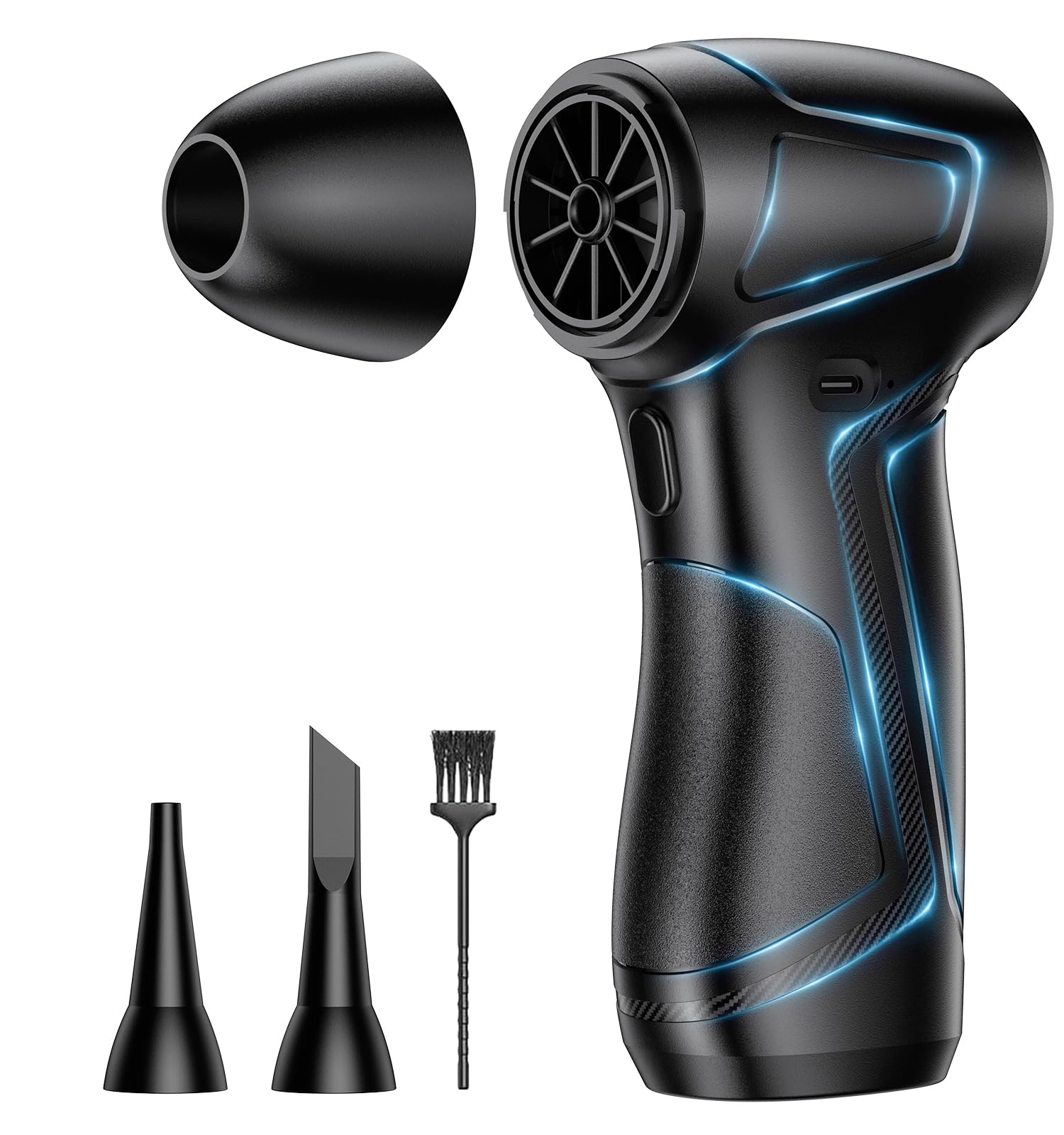 エアダスター 電動ブロワー 洗車【2026業界革新版!暴風級150m/s・380,000RPM・無段階風量調整・200分連続使用可能】X1小型軽量310g・コードレス 空気入れ USB-C充電 エアダスター 充電式(12000mAh)鍵盤/PC/カメラ掃除・水滴/落ち葉飛ばしに最適 ブラシレスモーター・長時間稼働 3種類ノズル付属 黒