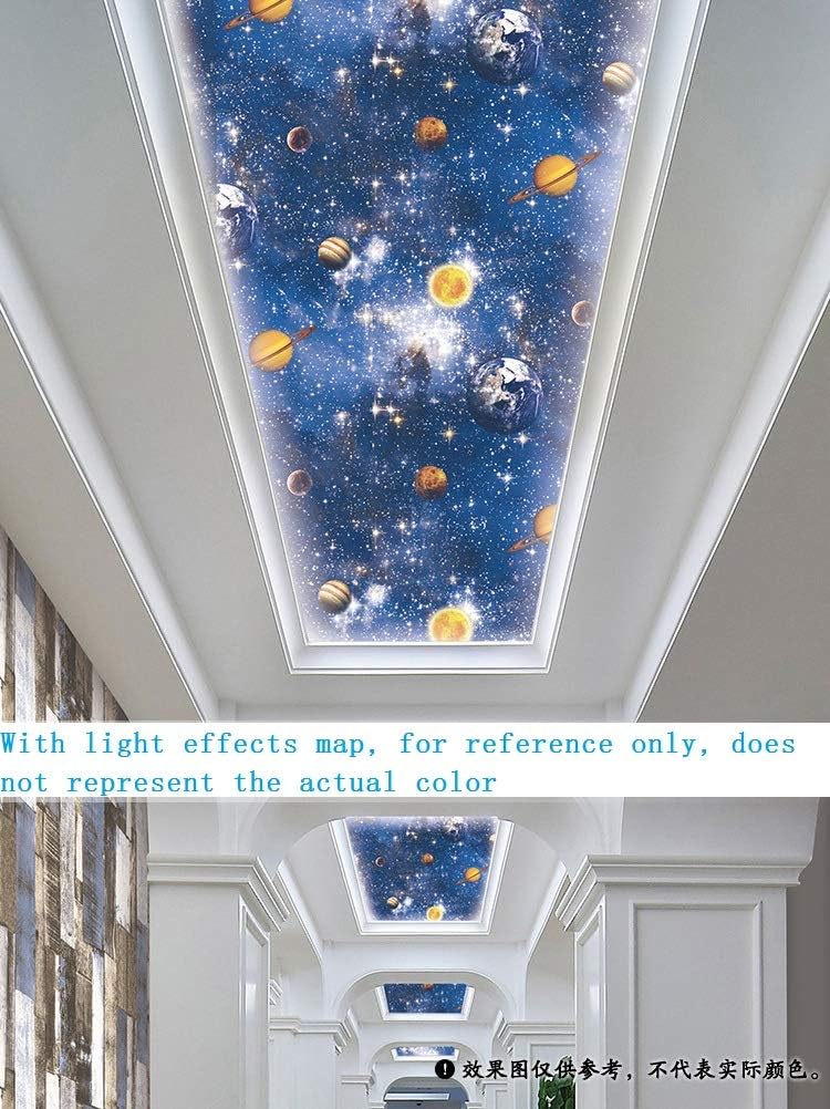 QIHANG Imitation Outer Space Universe Starry Sky Planet Ceiling Top Children's Room Wallpaper 1.73'W x 32.8'L (Light Style)