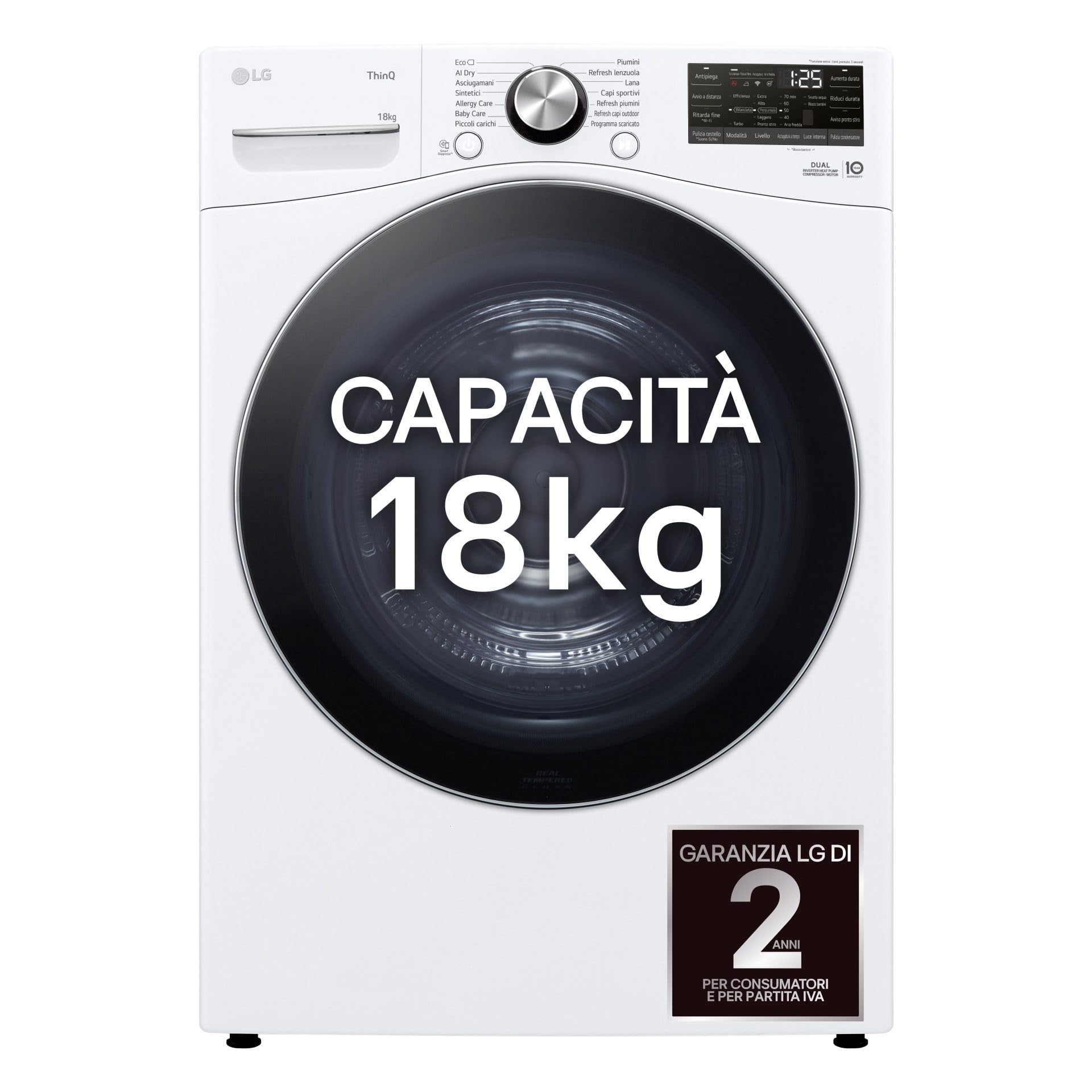 LG RH18U8AVCW - Secadora Smart de 18 kg, serie U8, clase A+++, bomba de calor Dual Inverter, motor Direct Drive, inteligencia artificial AI Dry, condensador autolimpiante, Wi-​Fi, blanca