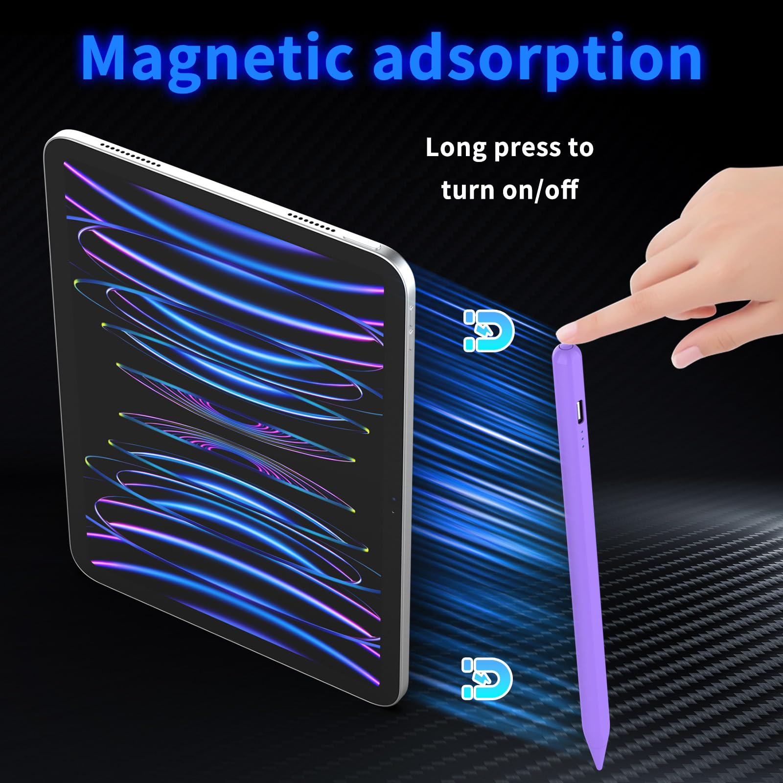Penna per iPad 2018-2026, Pencil con Palm Rejection, Ricarica rapida, Inclinazione, Viola