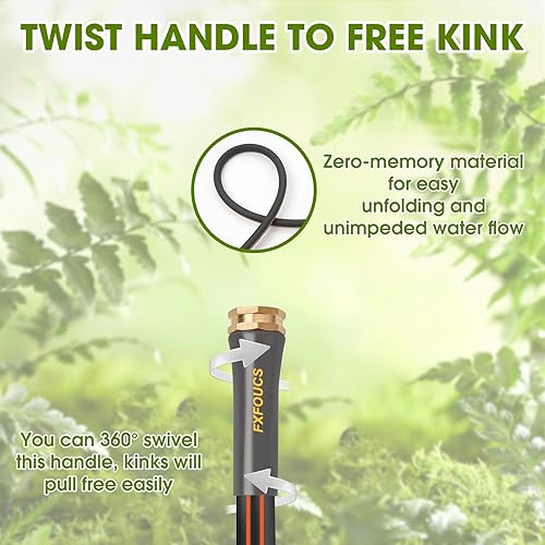 Miniatura 2 de Manguera de jardín resistente, manguera híbrida flexible y ligera de 58 pulgadas con presión de estallido de 600 PSI, mango giratorio, manguera de