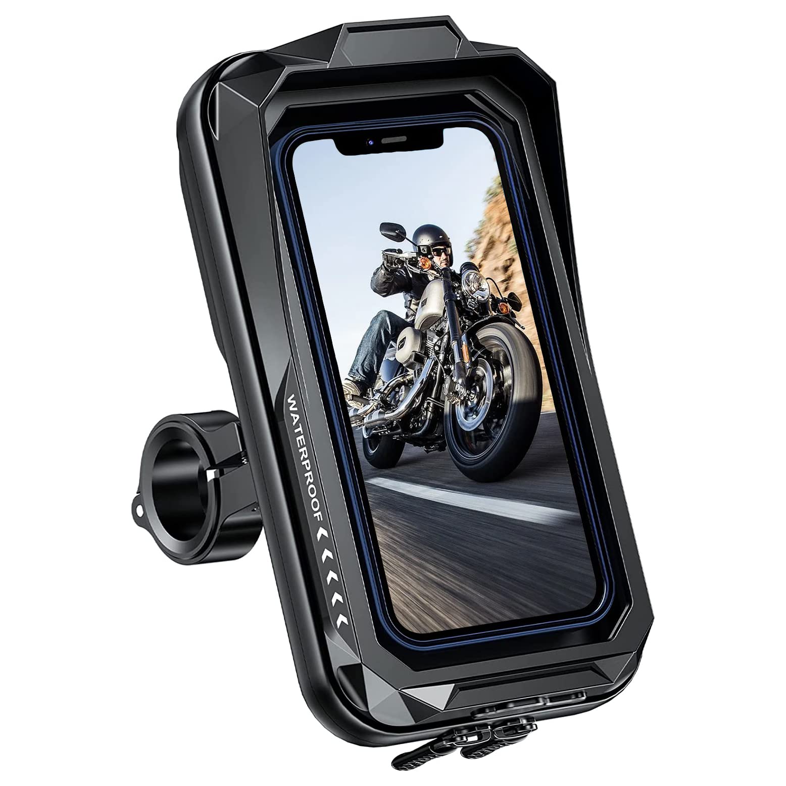 Motorcycle Phone Mount Waterproof 360° Rotatable Motorbike Phone Holder with Touch Screen Sun Visor Anti-Shake Motorcycle Mirror Phone Holder Moped Phone Mount for Phone up to 7.0''