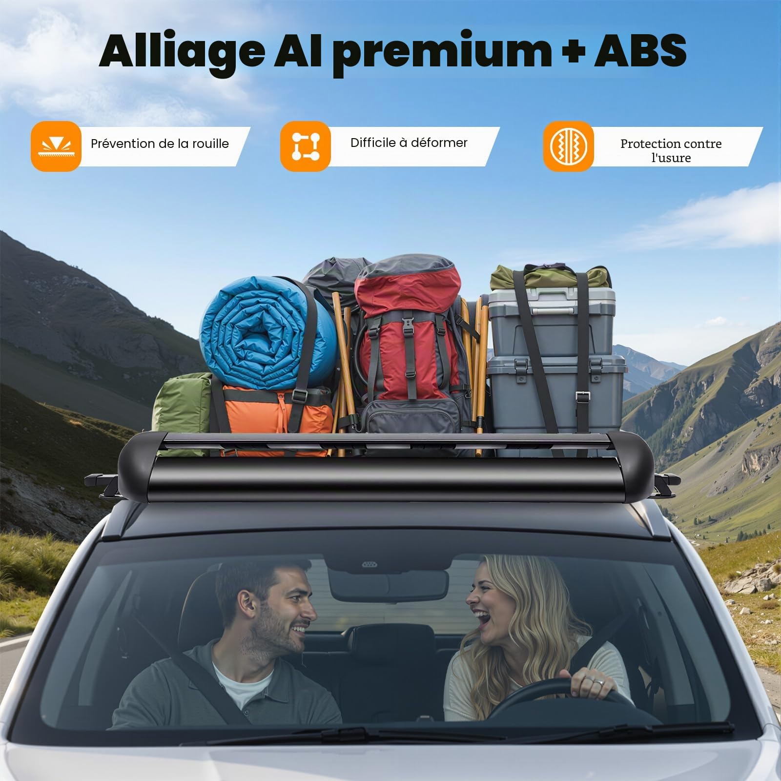 Barres de toit universelles en aluminium, porte-bagages de toit en aluminium, panier de toit pour voiture, porte-bagages de toit, porte-frets pour reling, capacité de 68 kg, pour camping et voyages