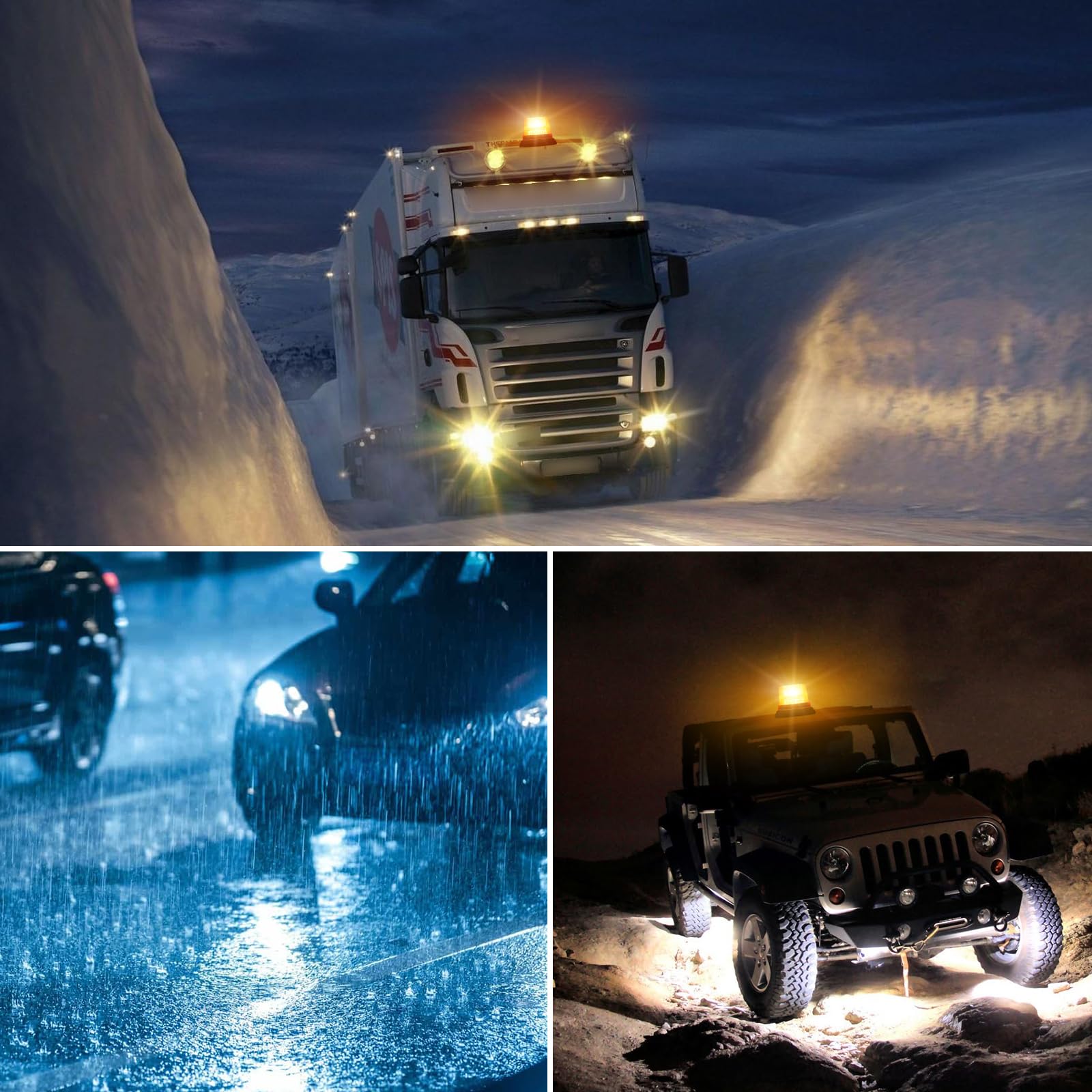 48 LEDs Batería Luz LED Estroboscópica, 12/24V Luz LED Estroboscópica Rotativo con Magnético, 7 Modos con 5 Metros Cable para el Coche Carretilla Elevadora Tractor Carrito de Golf Remolque