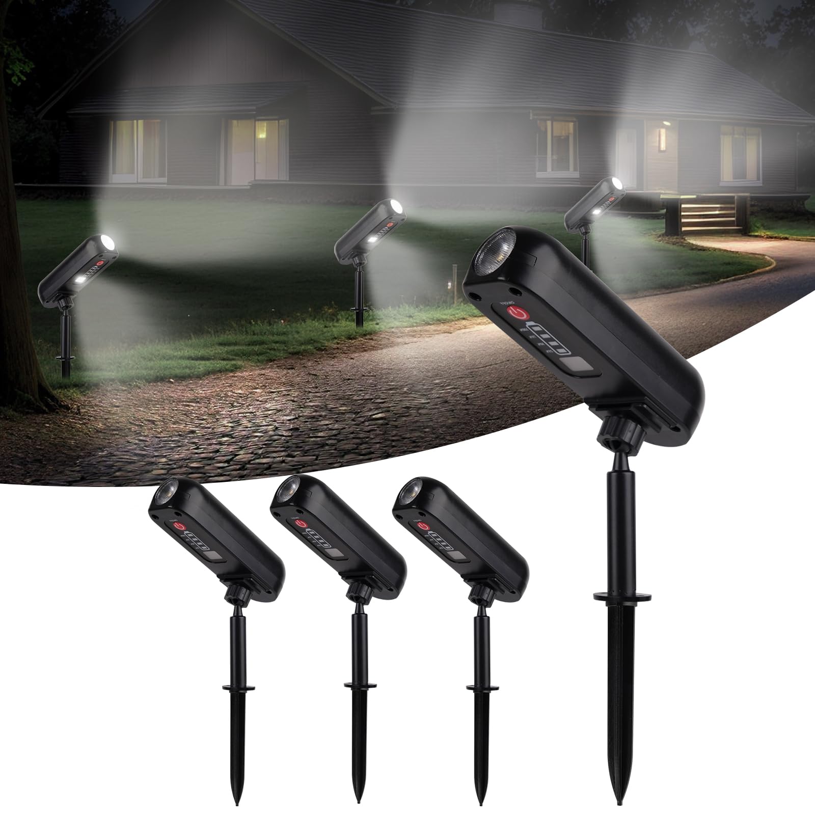 T-SUN Garten Solarleuchten, 4 Stück 6000K Solarstrahler für Außen mit IP65 Wasserdicht, 3 Beleuchtungsmodi, Outdoor Solar-Gartenstrahler für Terrasse, Rasen, Einfahrt, Zaun