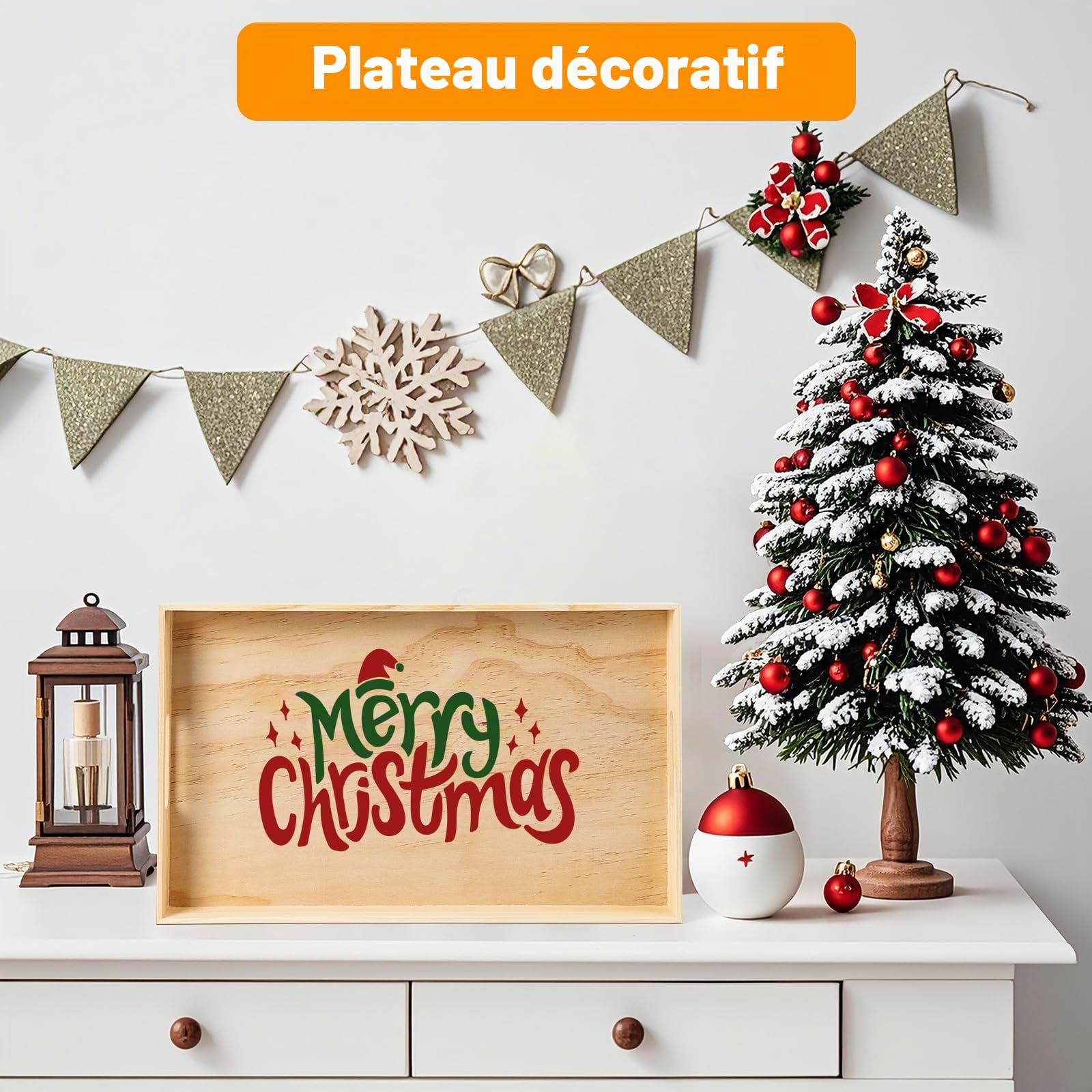 Plateaux de service en bois brut avec poignée – 7 plateaux imbriqués pour le petit déjeuner des enfants, collations Montessori, décoration, cuisine et fêtes