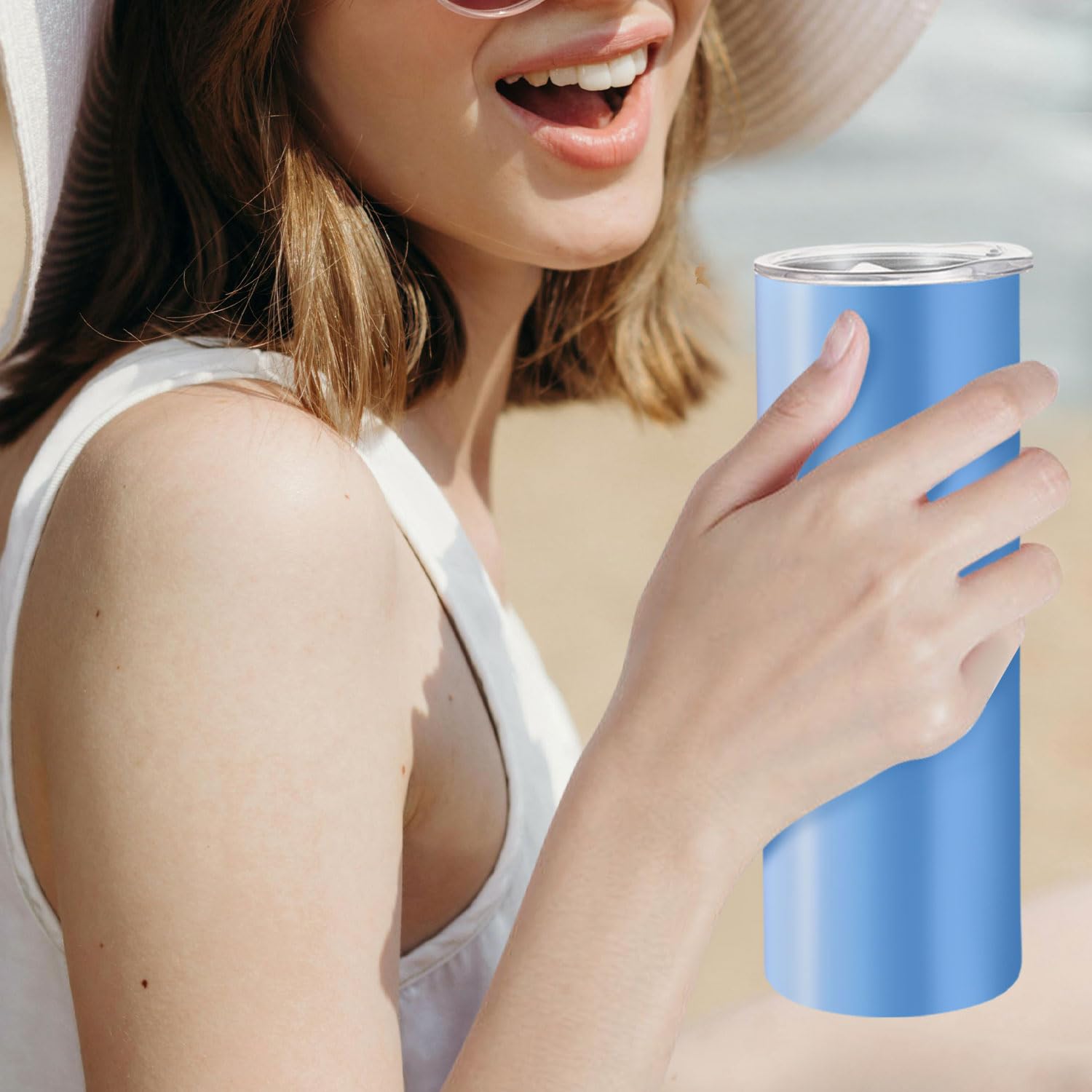 YOUKE OLA Skinny Trinkgläser aus Edelstahl, 590 ml, gerade, doppelwandig, vakuumisoliert, mit Deckel und Strohhalm und Silikonboden für Reisen, Heimwerken, 12 Farben, 12 Stück